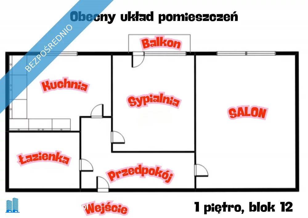 Mieszkanie na sprzedaż, 45,00 m², 2 pokoje, 1 piętro, oferta nr 32829