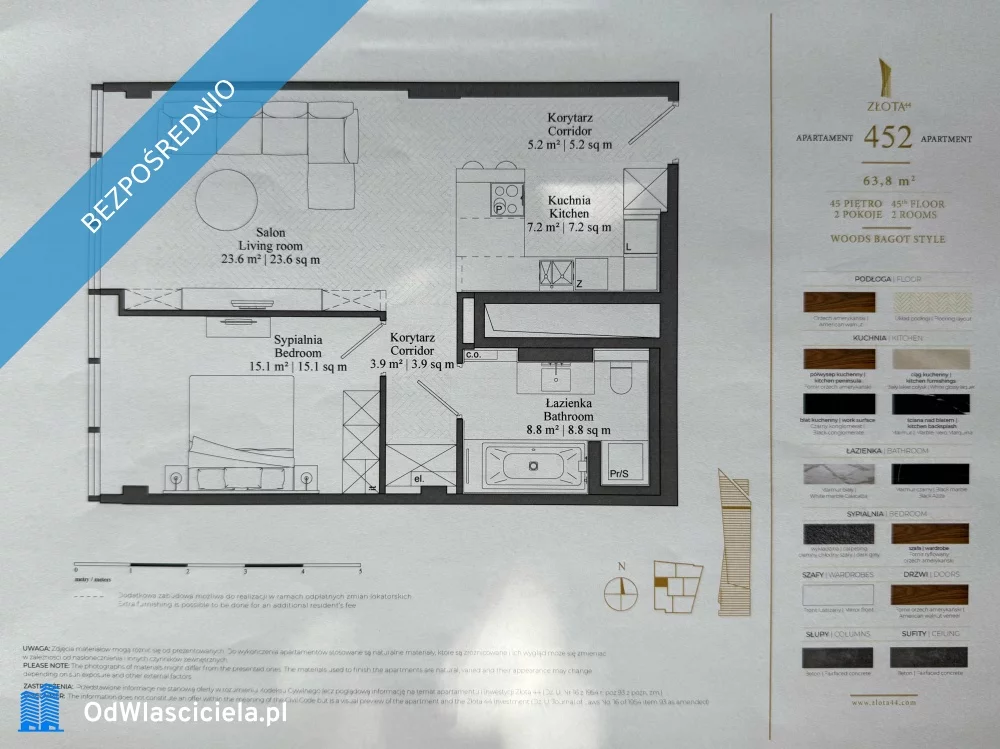 2 pokoje, mieszkanie 64,00 m², piętro 25, oferta nr , 36262, Warszawa, Złota 44