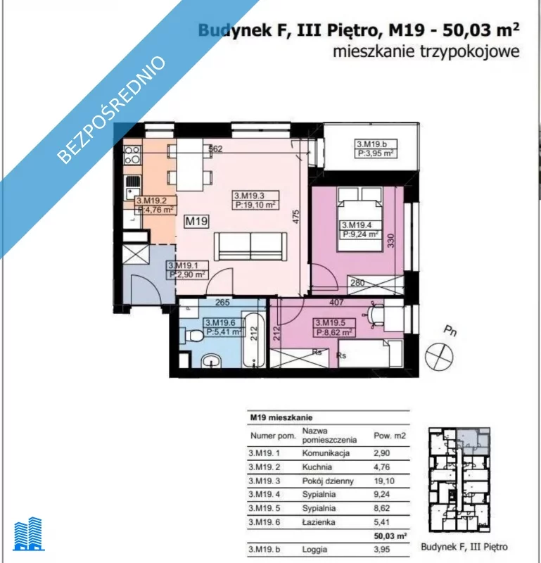 Mieszkanie na sprzedaż, 50,00 m², 3 pokoje, 3 piętro, oferta nr 31904