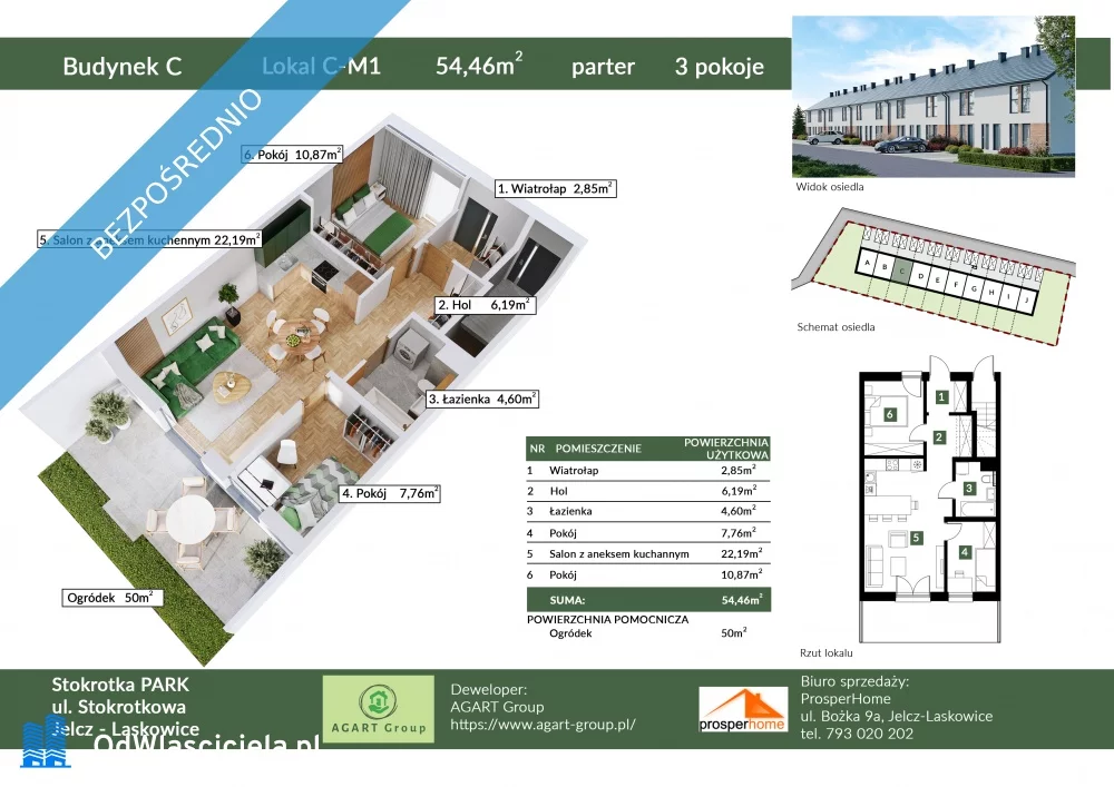 3 pokoje, mieszkanie 55,00 m², parter, oferta nr , 37450, Jelcz-Laskowice, Stokrotkowa 15