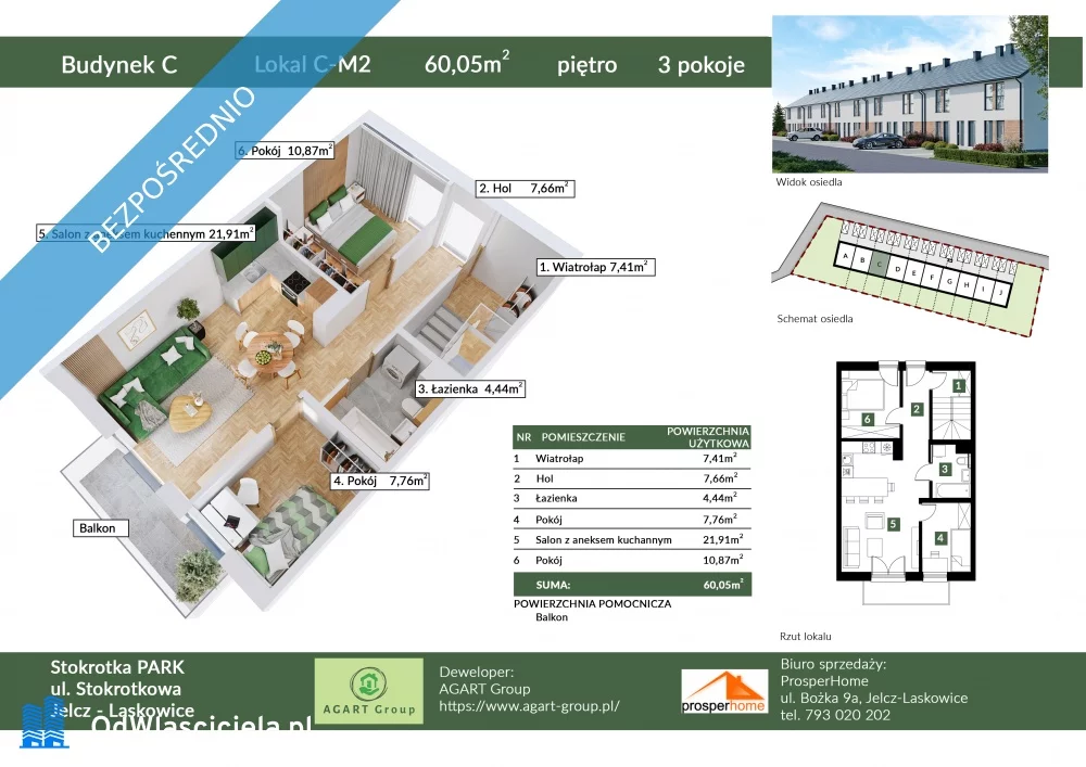 3 pokoje, mieszkanie 60,00 m², piętro 1, oferta nr , 37452, Jelcz-Laskowice, Stokrotkowa 15A