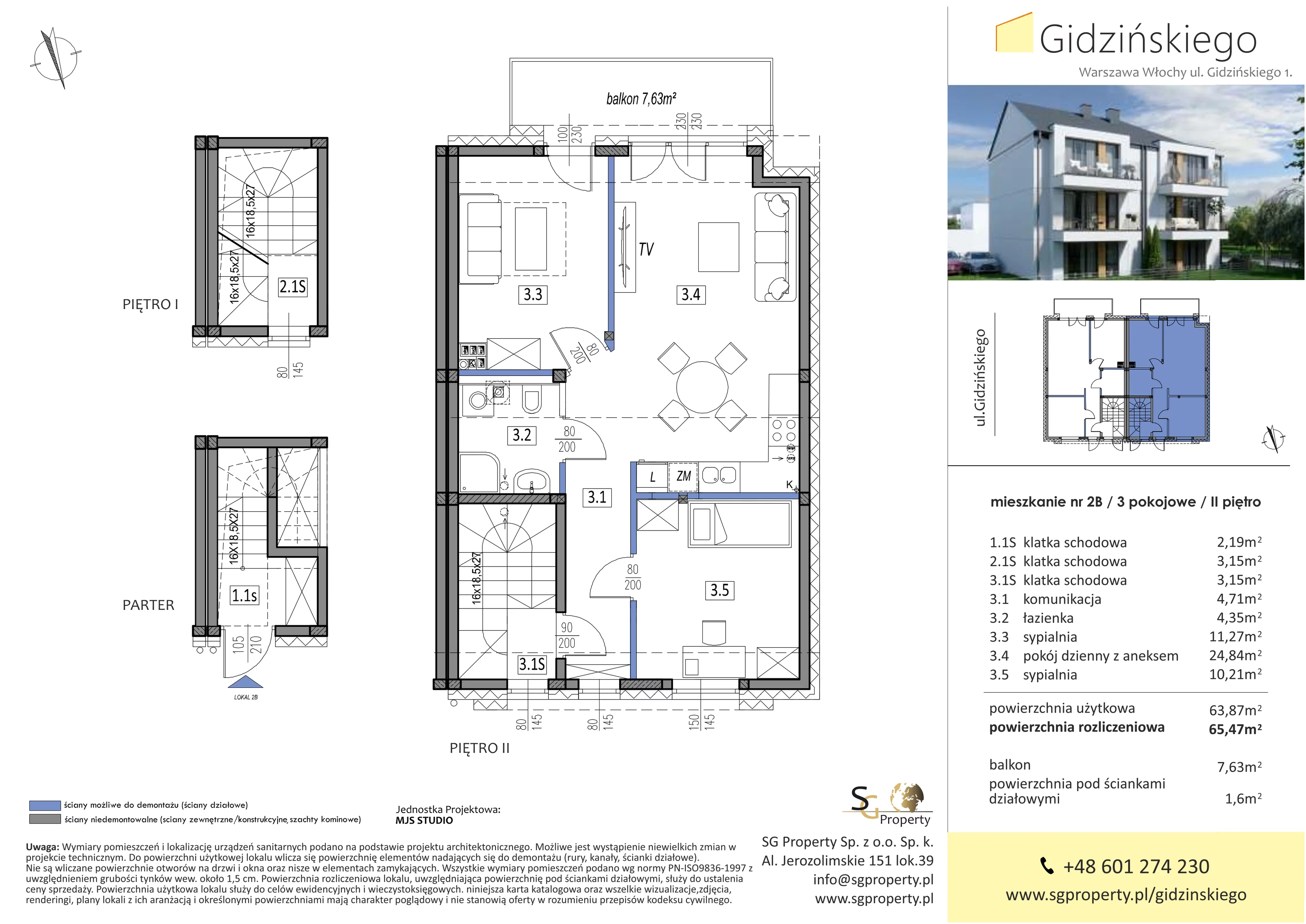 Mieszkanie 65,47 m², piętro 2, oferta nr 2B, Gidzińskiego, Warszawa, Włochy, Okęcie, ul. Bolesława Gidzińskiego 1