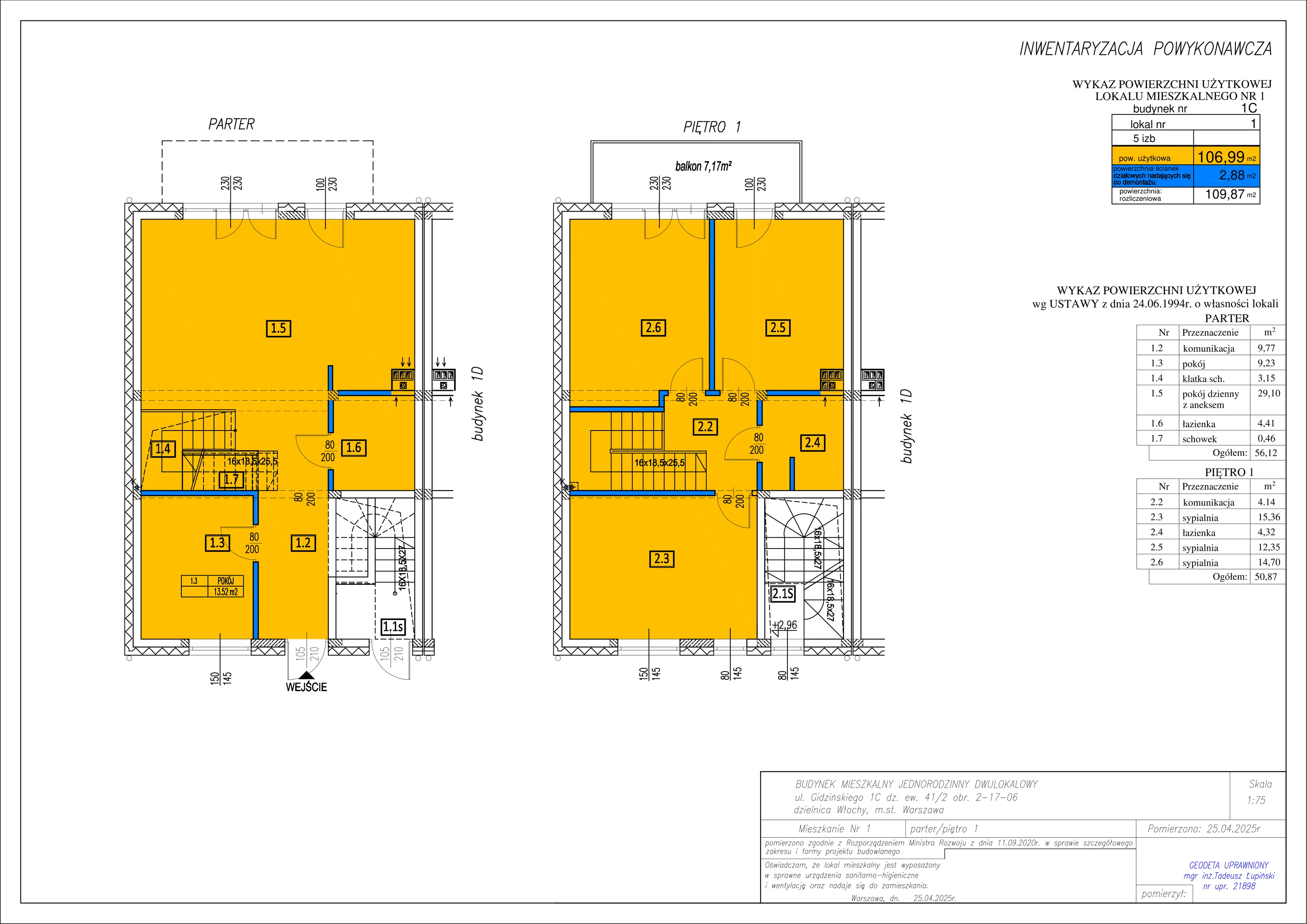 5 pokoi, mieszkanie 109,87 m², parter, oferta nr 1A, Gidzińskiego, Warszawa, Włochy, Okęcie, ul. Bolesława Gidzińskiego 1c