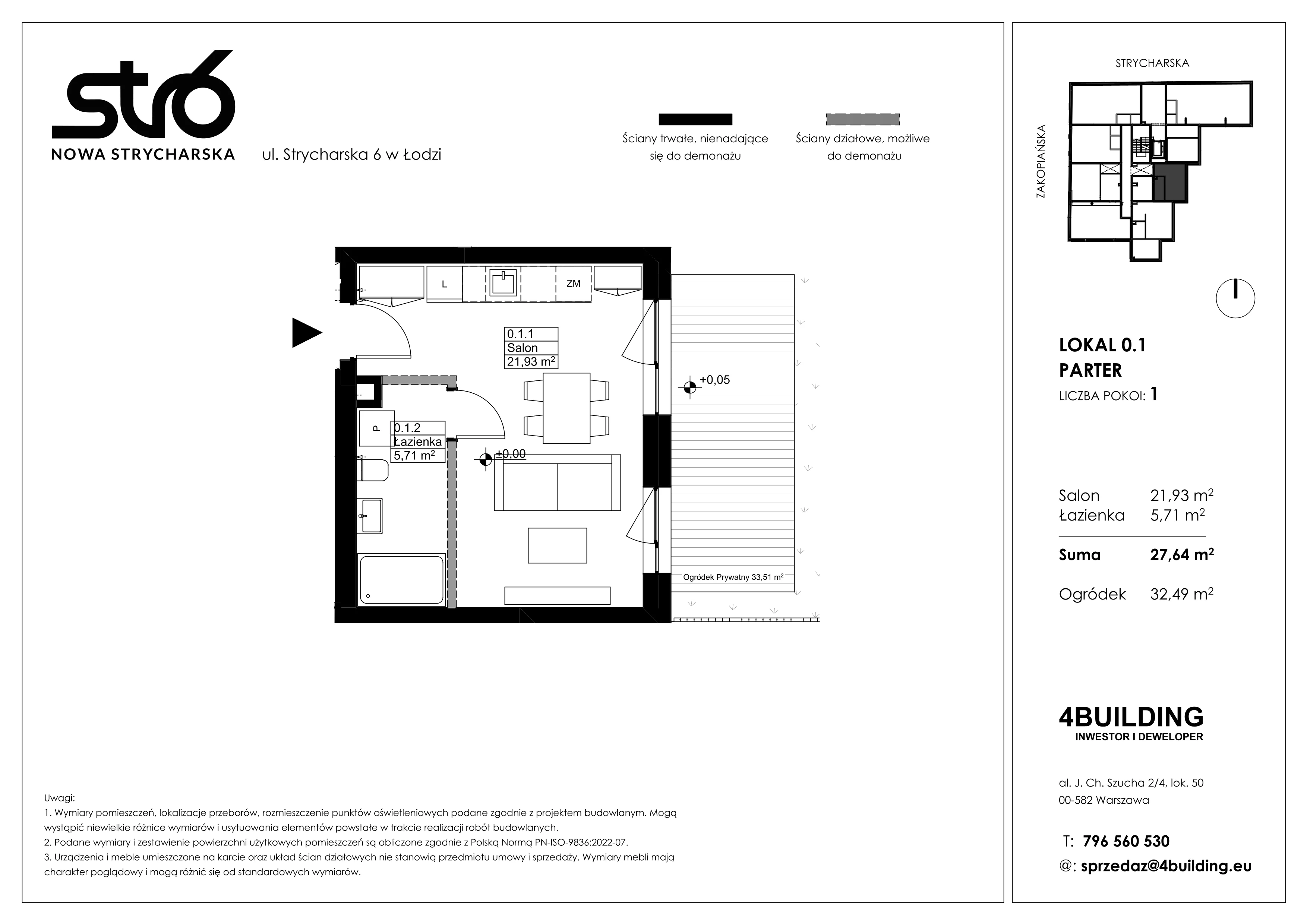 1 pokój, mieszkanie 27,64 m², parter, oferta nr 0.1, Nowa Strycharska | STR 6, Łódź, Górna, ul. Strycharska 6