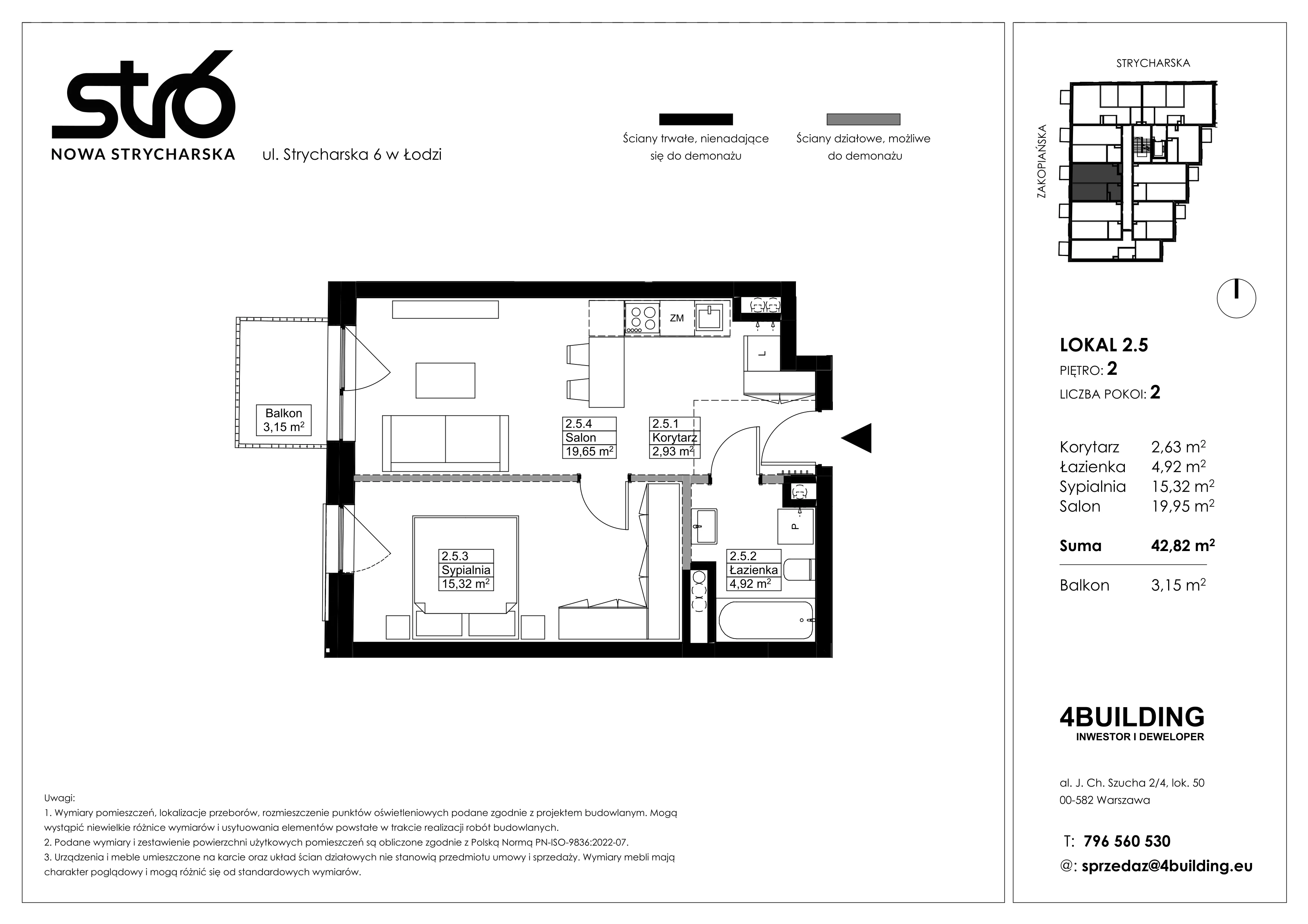 2 pokoje, mieszkanie 42,82 m², piętro 2, oferta nr 2.5, Nowa Strycharska | STR 6, Łódź, Górna, ul. Strycharska 6