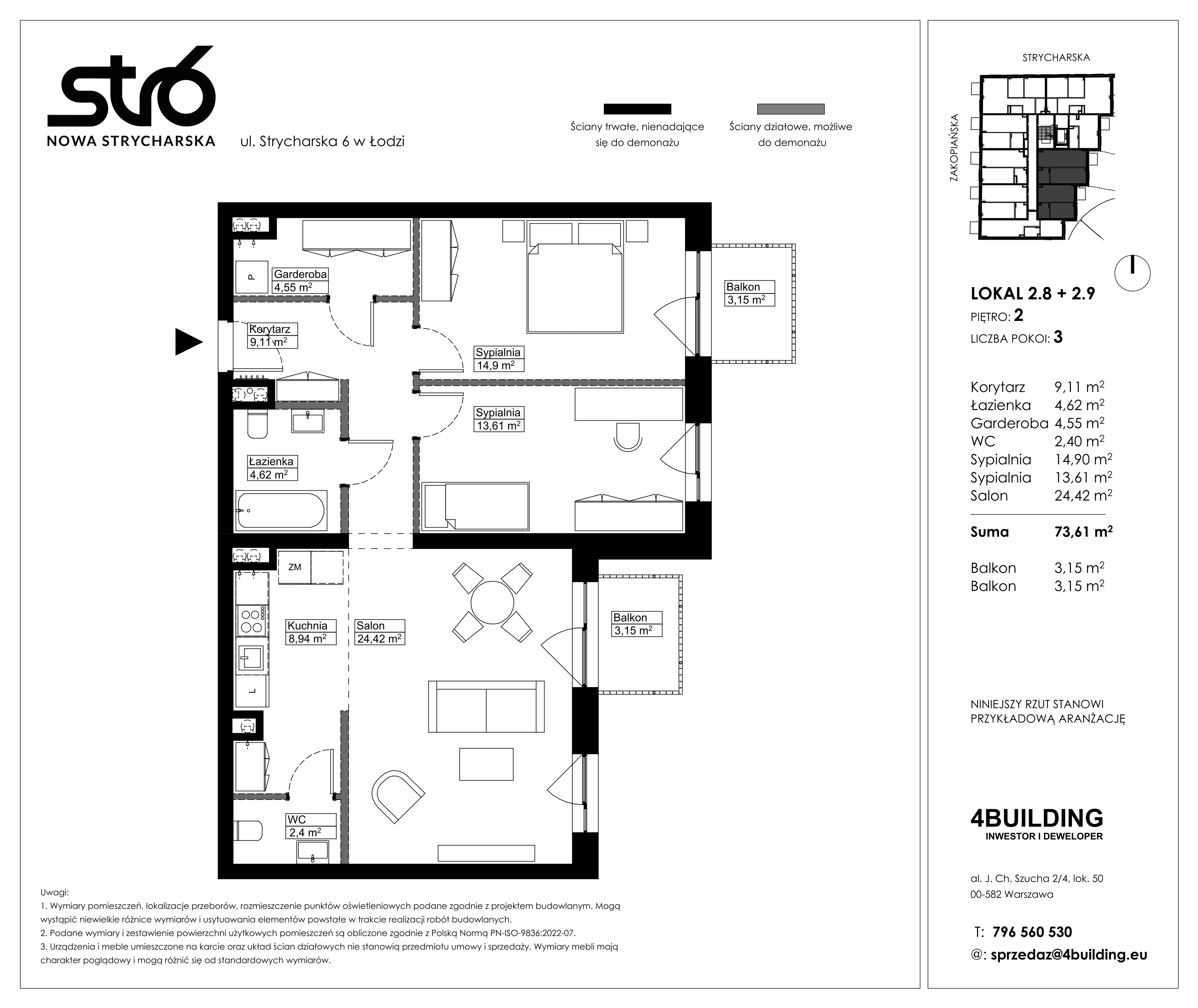 3 pokoje, mieszkanie 73,61 m², piętro 2, oferta nr 2.8/2.9, Nowa Strycharska | STR 6, Łódź, Górna, ul. Strycharska 6