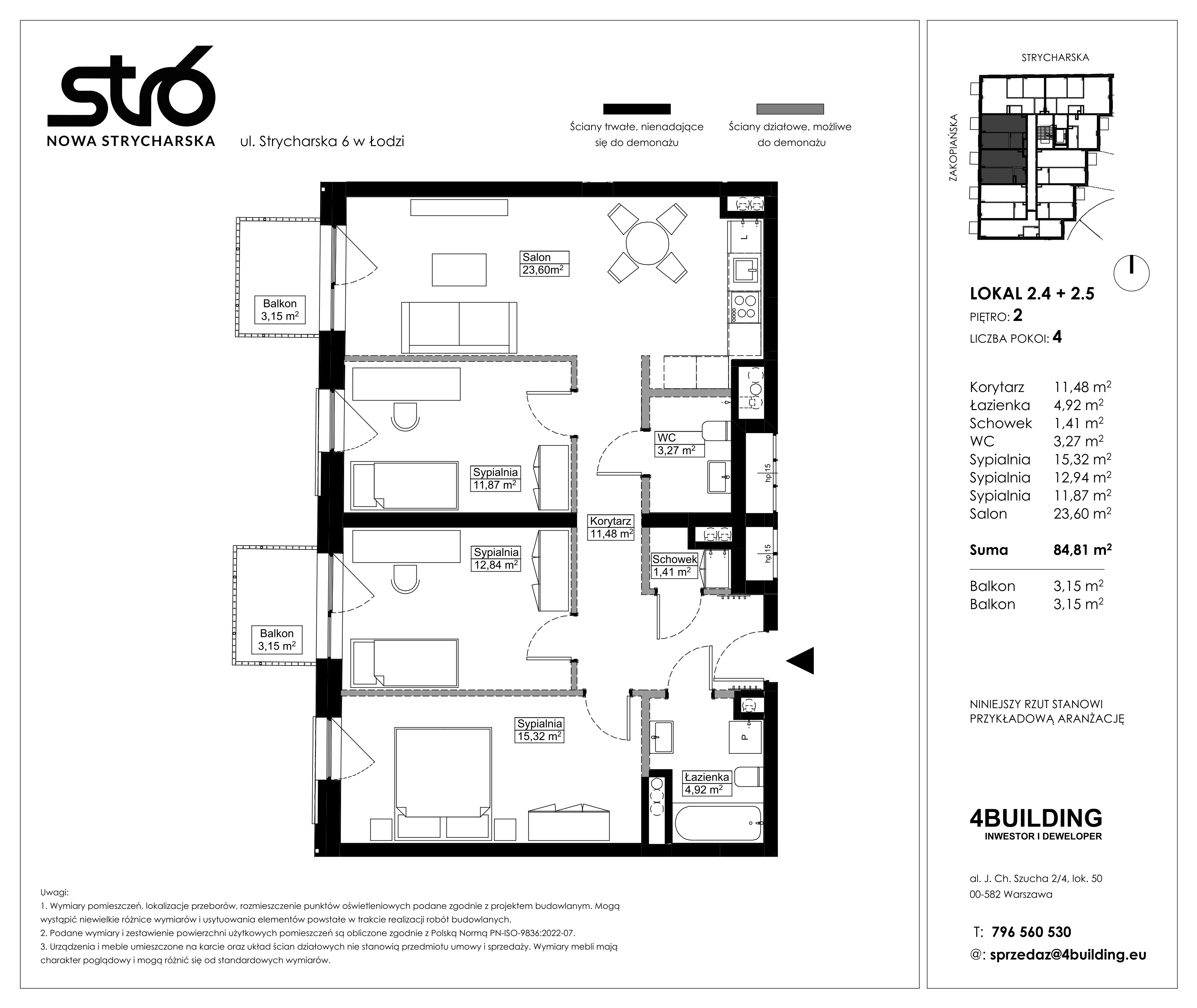 4 pokoje, mieszkanie 84,81 m², piętro 2, oferta nr 2.4/2.5, Nowa Strycharska | STR 6, Łódź, Górna, ul. Strycharska 6