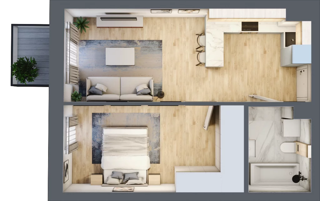 2 pokoje, mieszkanie 44,48 m², piętro 1, oferta nr 1.6, Nowa Strycharska | STR 6, Łódź, Górna, ul. Strycharska 6