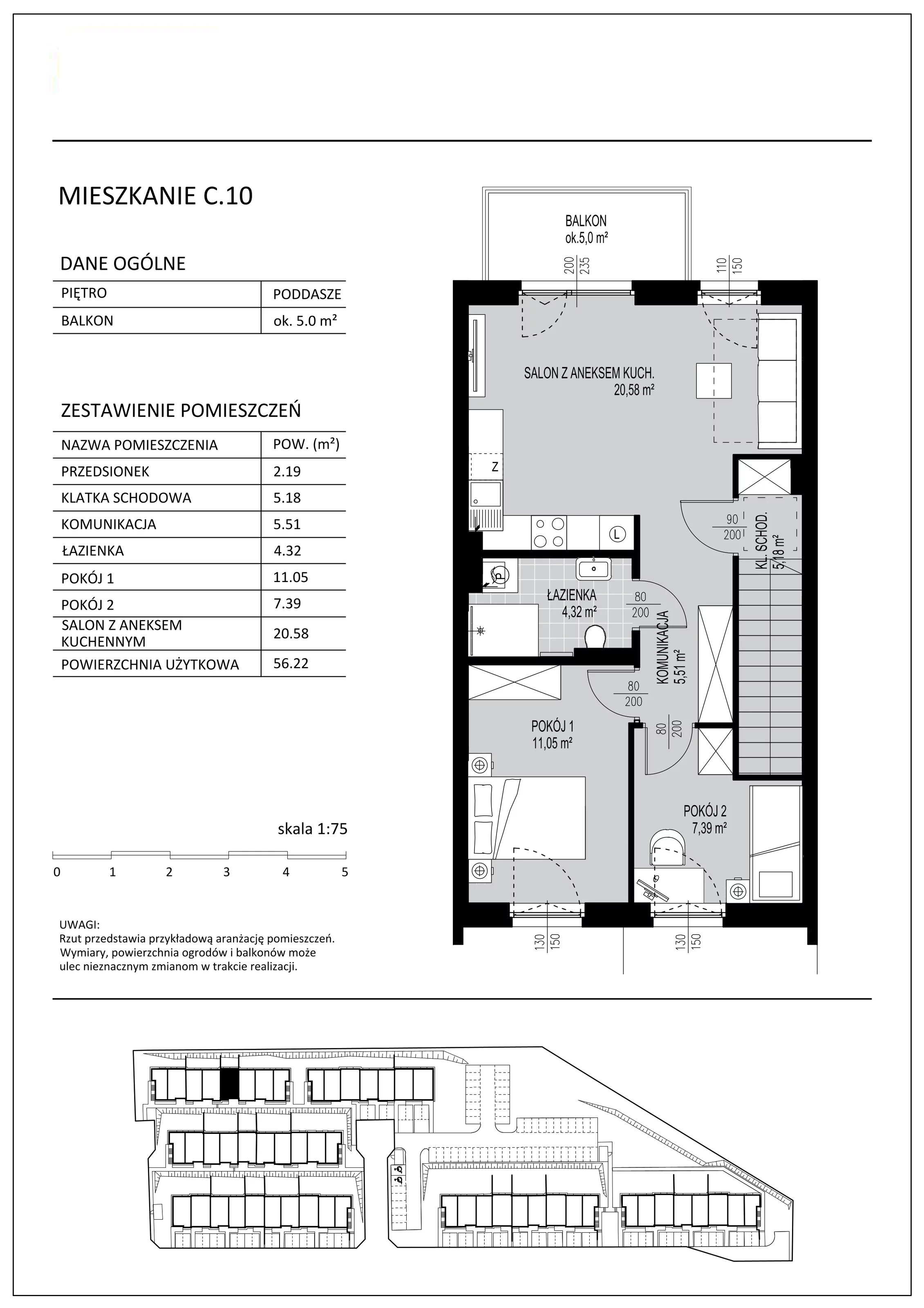 3 pokoje, mieszkanie 56,22 m², piętro 1, oferta nr C10, Kowalove, Borkowo, ul. Poziomkowa