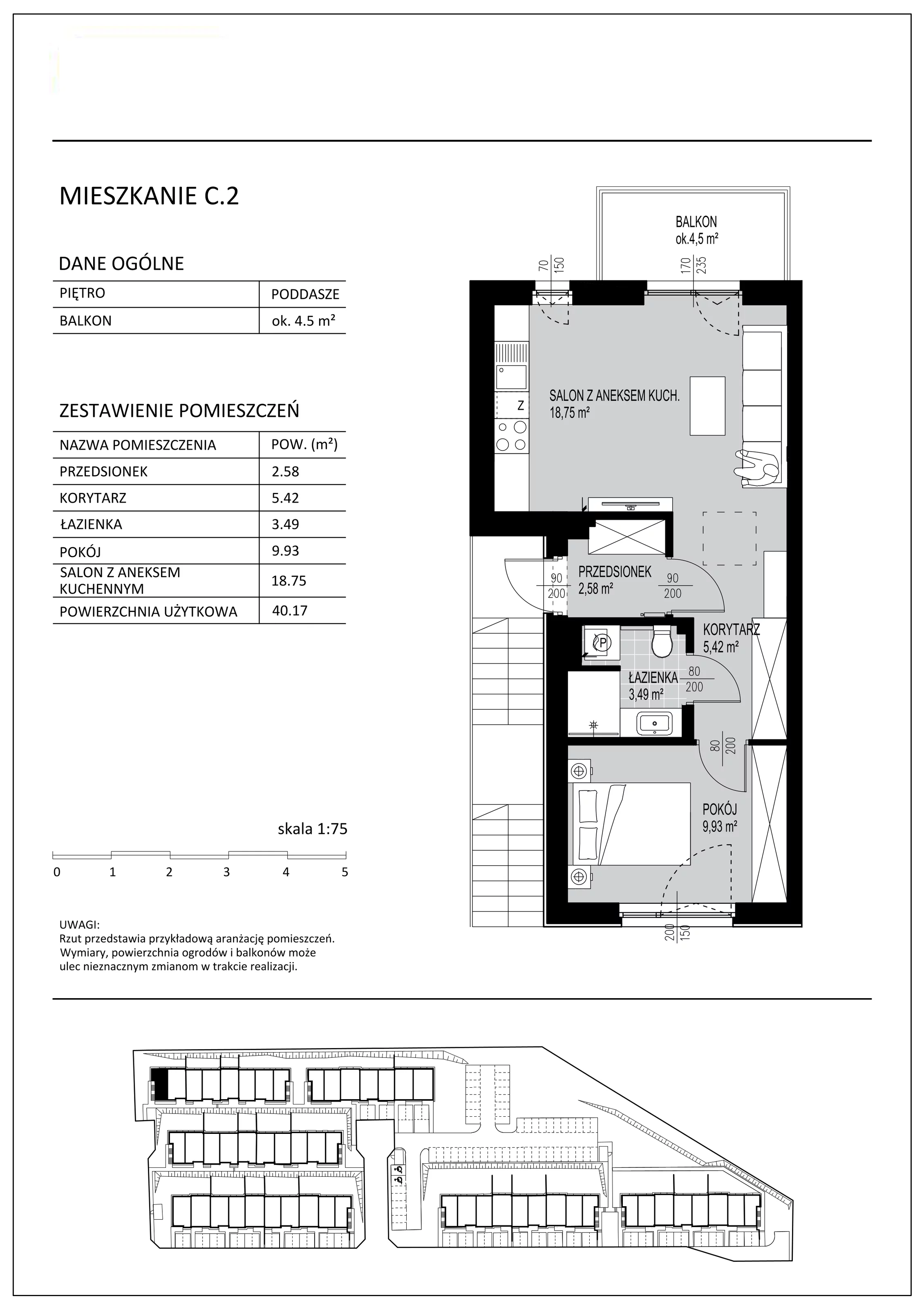 2 pokoje, mieszkanie 40,17 m², piętro 1, oferta nr C2, Kowalove, Borkowo, ul. Poziomkowa 