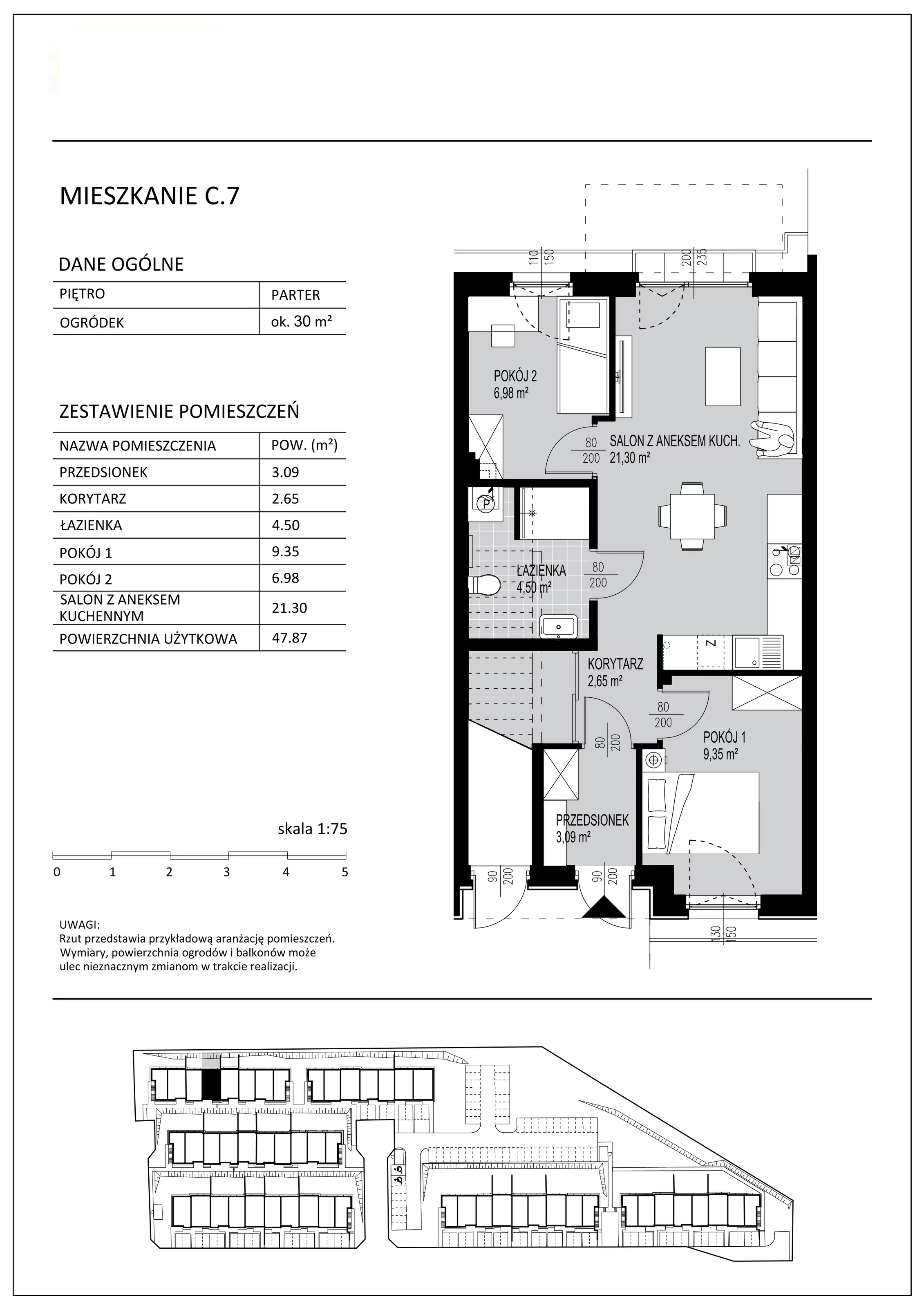 3 pokoje, mieszkanie 47,87 m², parter, oferta nr C7, Kowalove, Borkowo, ul. Poziomkowa 