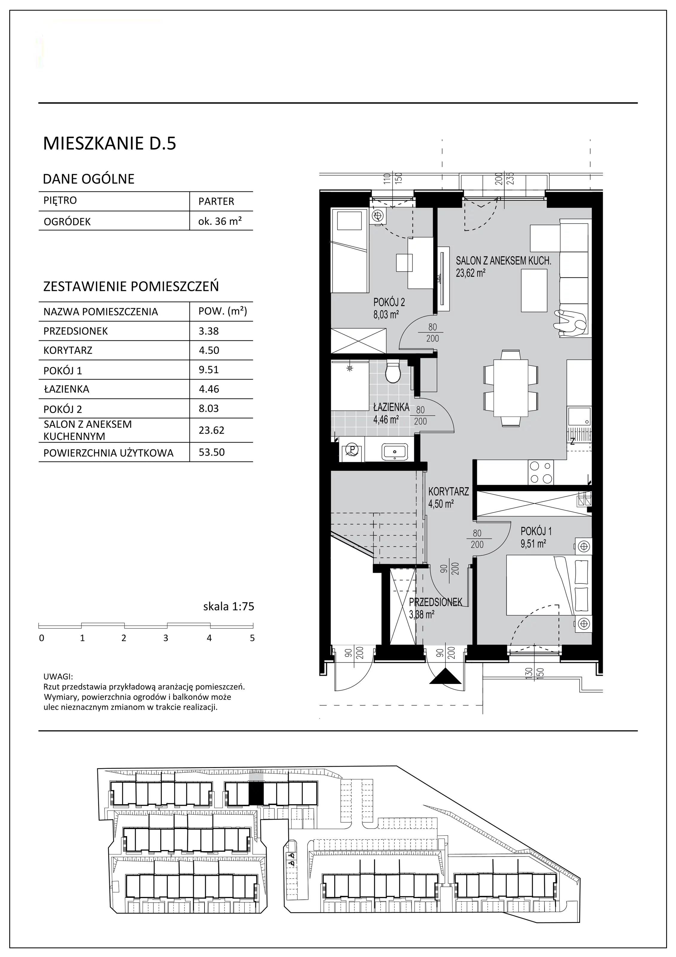 3 pokoje, mieszkanie 53,50 m², parter, oferta nr D5, Kowalove, Borkowo, ul. Poziomkowa 