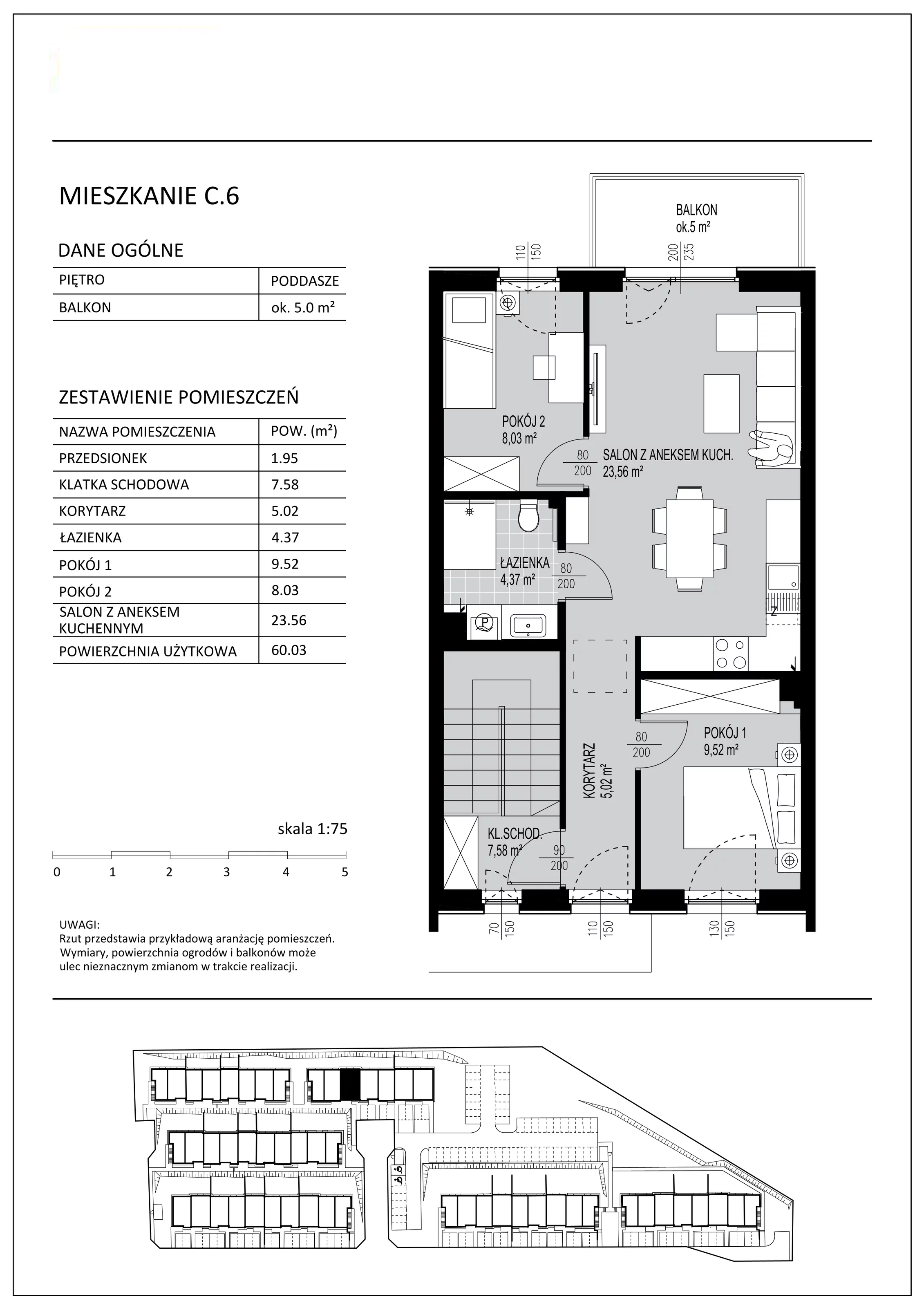 3 pokoje, mieszkanie 60,03 m², piętro 1, oferta nr D6, Kowalove, Borkowo, ul. Poziomkowa 