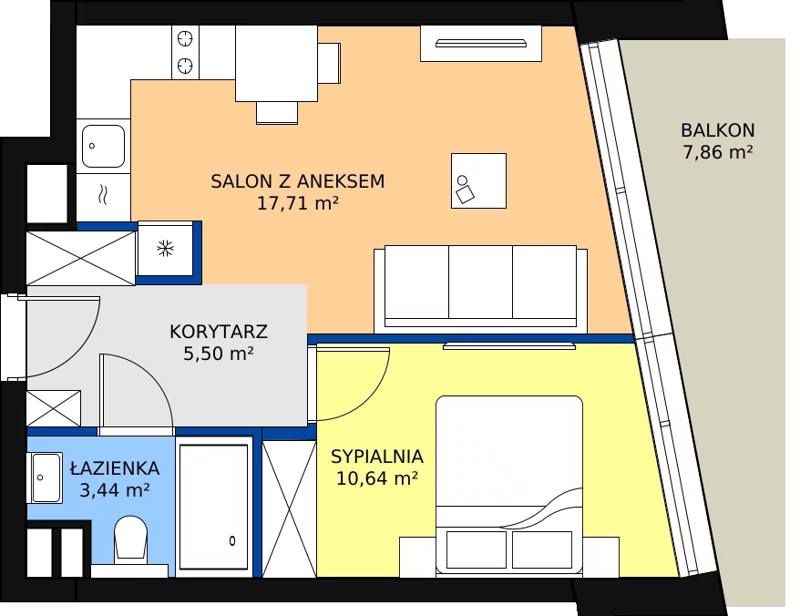 Zalety apartamentu 37.33 m², 55