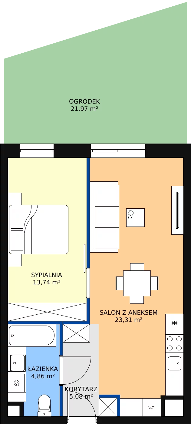 Zalety apartamentu 46.99 m², M.03