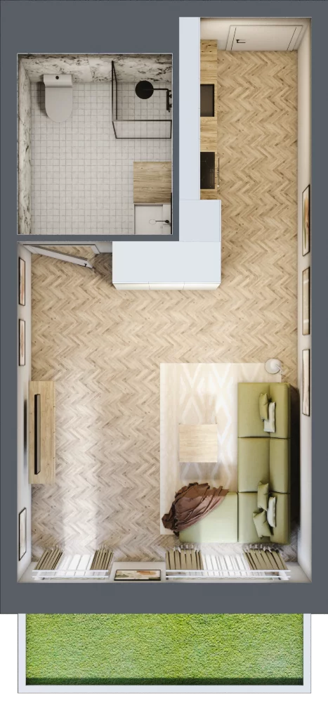 1 pokój, apartament 32,72 m², parter, oferta nr M.12, Royal Garden Wilanów, apartamenty w zabudowie wielorodzinnej, Warszawa, Wilanów, Błonia Wilanowskie, ul. Zdrowa