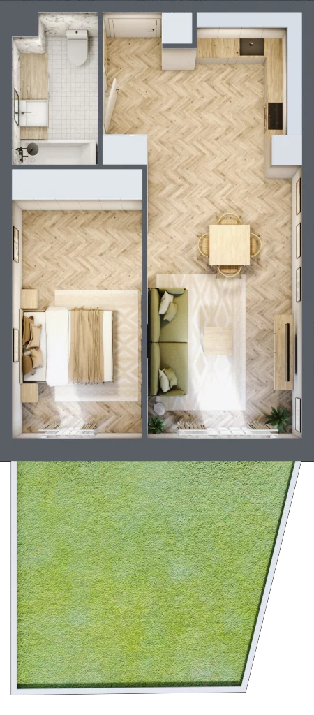2 pokoje, mieszkanie 47,44 m², parter, oferta nr M.13, Royal Garden Wilanów, apartamenty w zabudowie wielorodzinnej, Warszawa, Wilanów, Błonia Wilanowskie, ul. Zdrowa