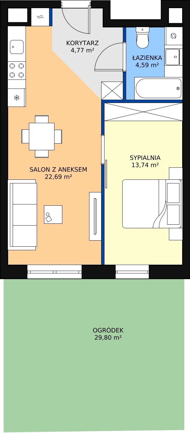 Zalety mieszkania 45.79 m², M.14