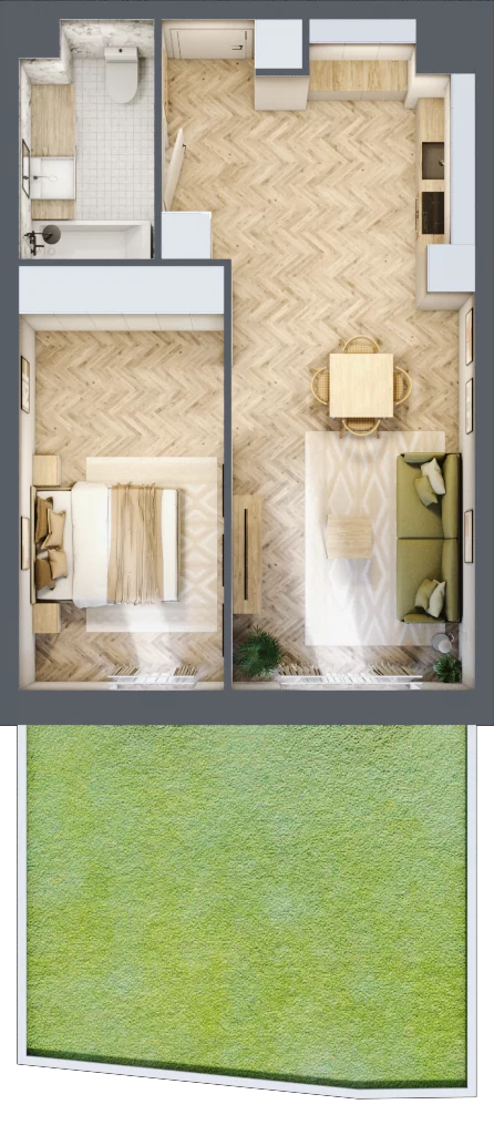 2 pokoje, mieszkanie 47,04 m², parter, oferta nr M.15, Royal Garden Wilanów, apartamenty w zabudowie wielorodzinnej, Warszawa, Wilanów, Błonia Wilanowskie, ul. Zdrowa