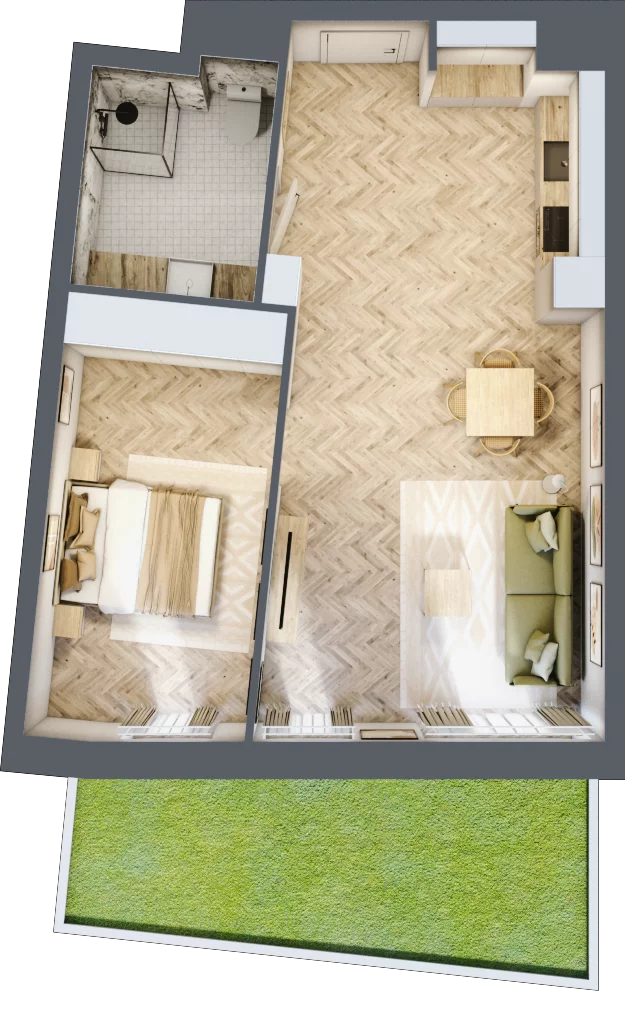 2 pokoje, apartament 51,50 m², parter, oferta nr M.19, Royal Garden Wilanów, apartamenty w zabudowie wielorodzinnej, Warszawa, Wilanów, Błonia Wilanowskie, ul. Zdrowa