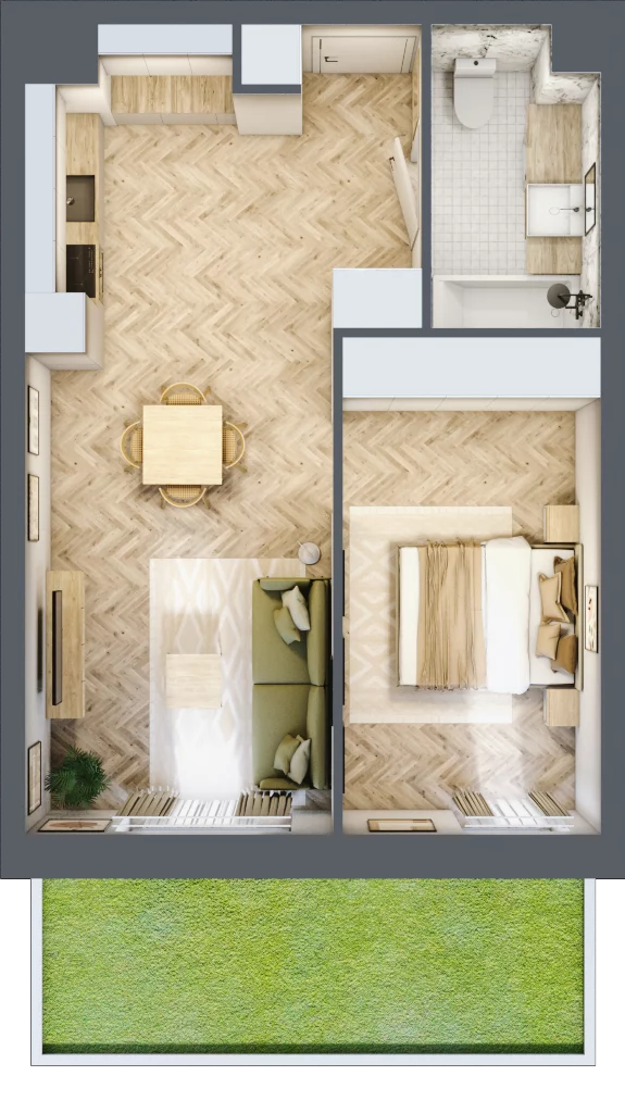 2 pokoje, mieszkanie 45,21 m², parter, oferta nr M.21, Royal Garden Wilanów, apartamenty w zabudowie wielorodzinnej, Warszawa, Wilanów, Błonia Wilanowskie, ul. Zdrowa