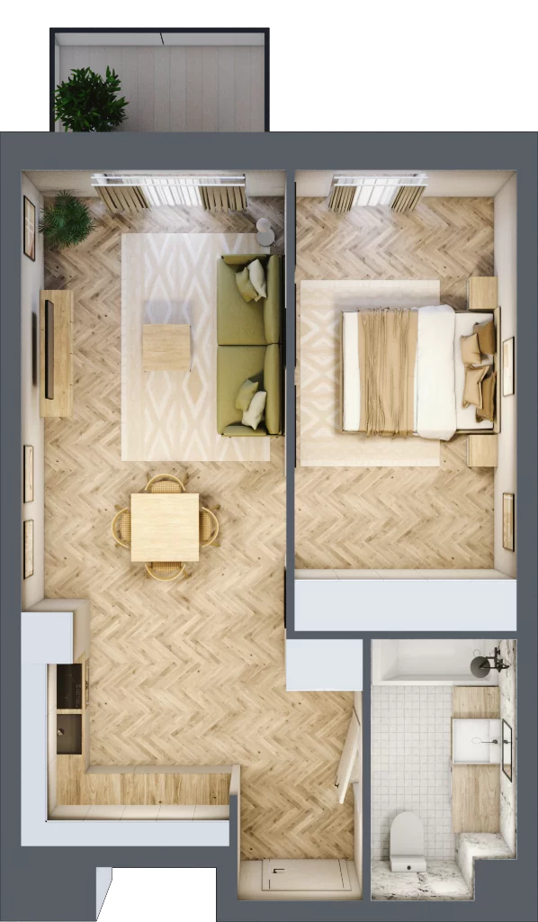 2 pokoje, apartament 46,47 m², piętro 1, oferta nr M.24, Royal Garden Wilanów, apartamenty w zabudowie wielorodzinnej, Warszawa, Wilanów, Błonia Wilanowskie, ul. Zdrowa