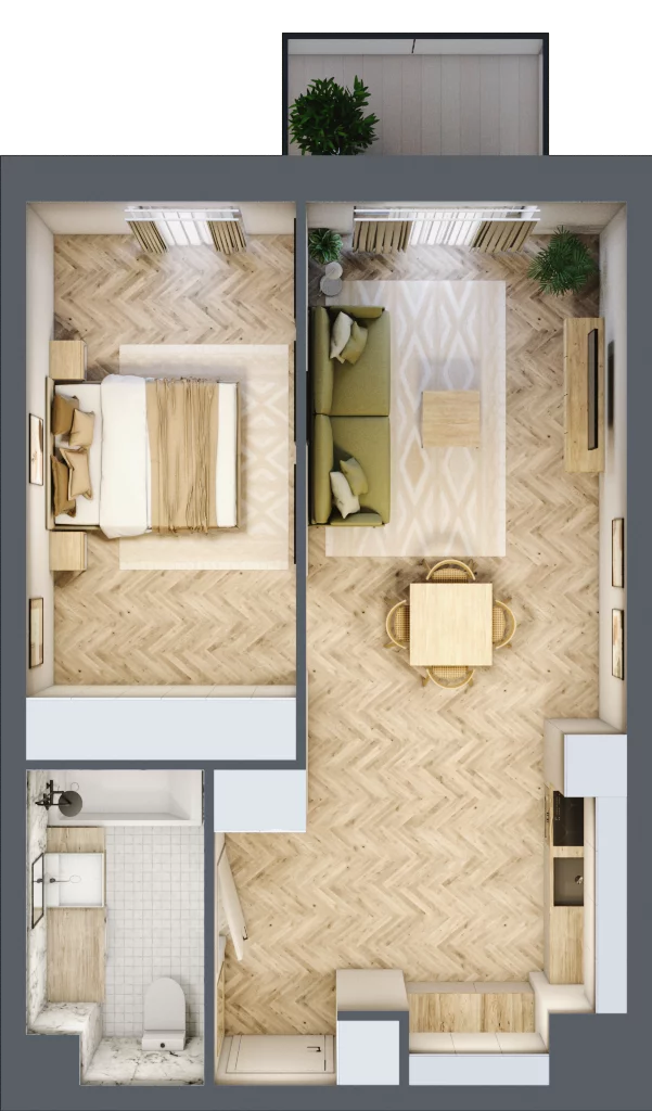 2 pokoje, apartament 47,66 m², piętro 1, oferta nr M.29, Royal Garden Wilanów, apartamenty w zabudowie wielorodzinnej, Warszawa, Wilanów, Błonia Wilanowskie, ul. Zdrowa