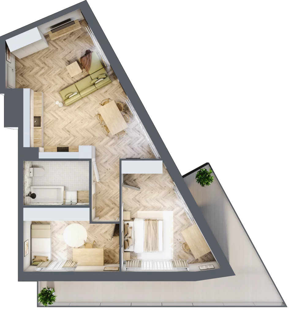 3 pokoje, apartament 70,14 m², piętro 1, oferta nr M.33, Royal Garden Wilanów, apartamenty w zabudowie wielorodzinnej, Warszawa, Wilanów, Błonia Wilanowskie, ul. Zdrowa