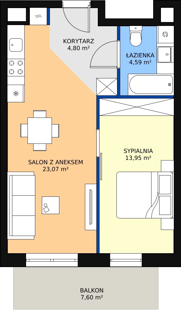 Zalety mieszkania 46.41 m², M.38