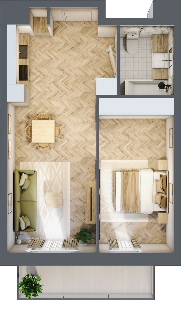 2 pokoje, mieszkanie 46,41 m², piętro 1, oferta nr M.38, Royal Garden Wilanów, apartamenty w zabudowie wielorodzinnej, Warszawa, Wilanów, Błonia Wilanowskie, ul. Zdrowa