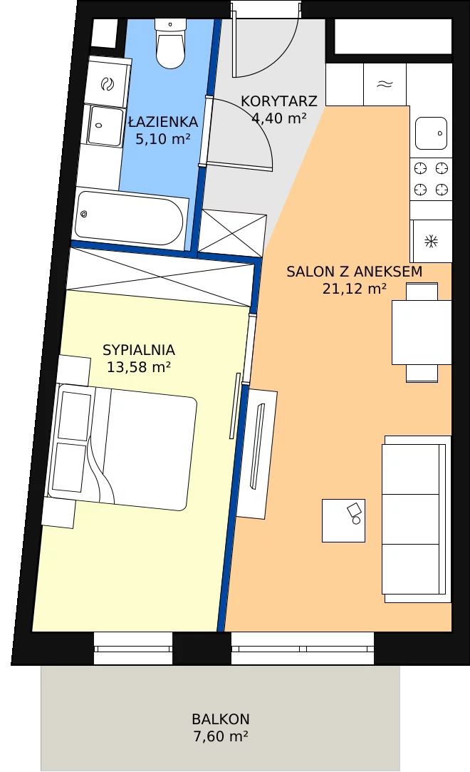 Zalety mieszkania 44.2 m², M.43