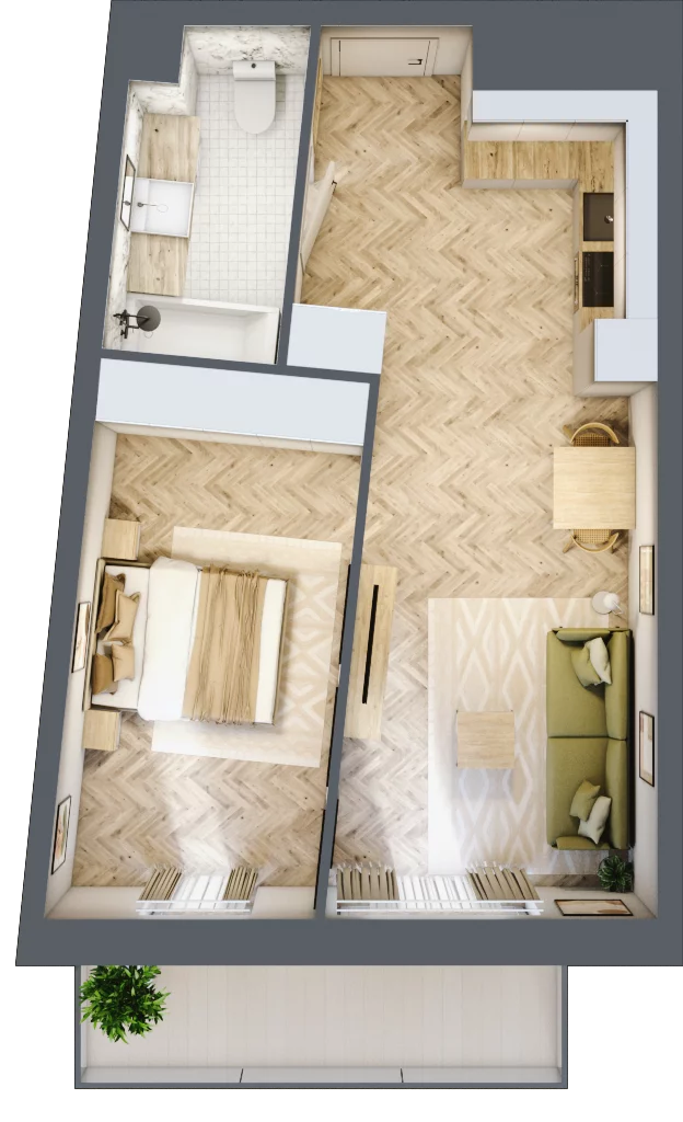 2 pokoje, mieszkanie 44,20 m², piętro 1, oferta nr M.43, Royal Garden Wilanów, apartamenty w zabudowie wielorodzinnej, Warszawa, Wilanów, Błonia Wilanowskie, ul. Zdrowa