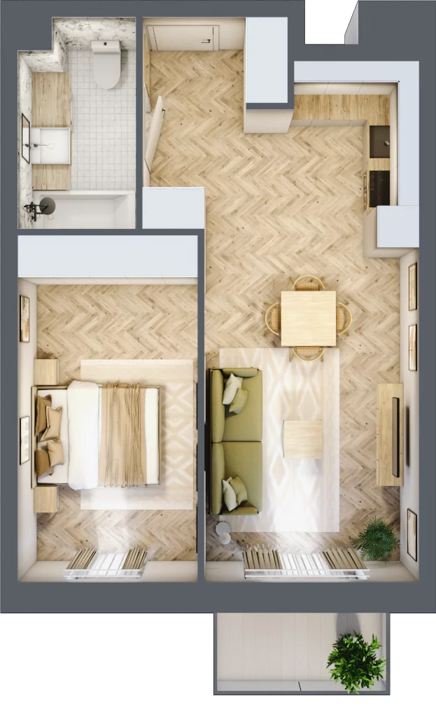 2 pokoje, mieszkanie 45,06 m², piętro 1, oferta nr M.45, Royal Garden Wilanów, apartamenty w zabudowie wielorodzinnej, Warszawa, Wilanów, Błonia Wilanowskie, ul. Zdrowa