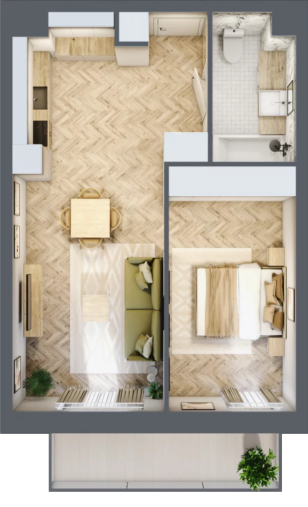 2 pokoje, mieszkanie 45,79 m², piętro 1, oferta nr M.46, Royal Garden Wilanów, apartamenty w zabudowie wielorodzinnej, Warszawa, Wilanów, Błonia Wilanowskie, ul. Zdrowa