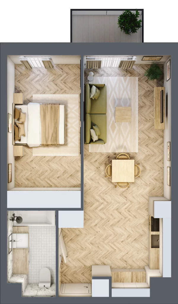 2 pokoje, mieszkanie 47,58 m², piętro 2, oferta nr M.50, Royal Garden Wilanów, apartamenty w zabudowie wielorodzinnej, Warszawa, Wilanów, Błonia Wilanowskie, ul. Zdrowa