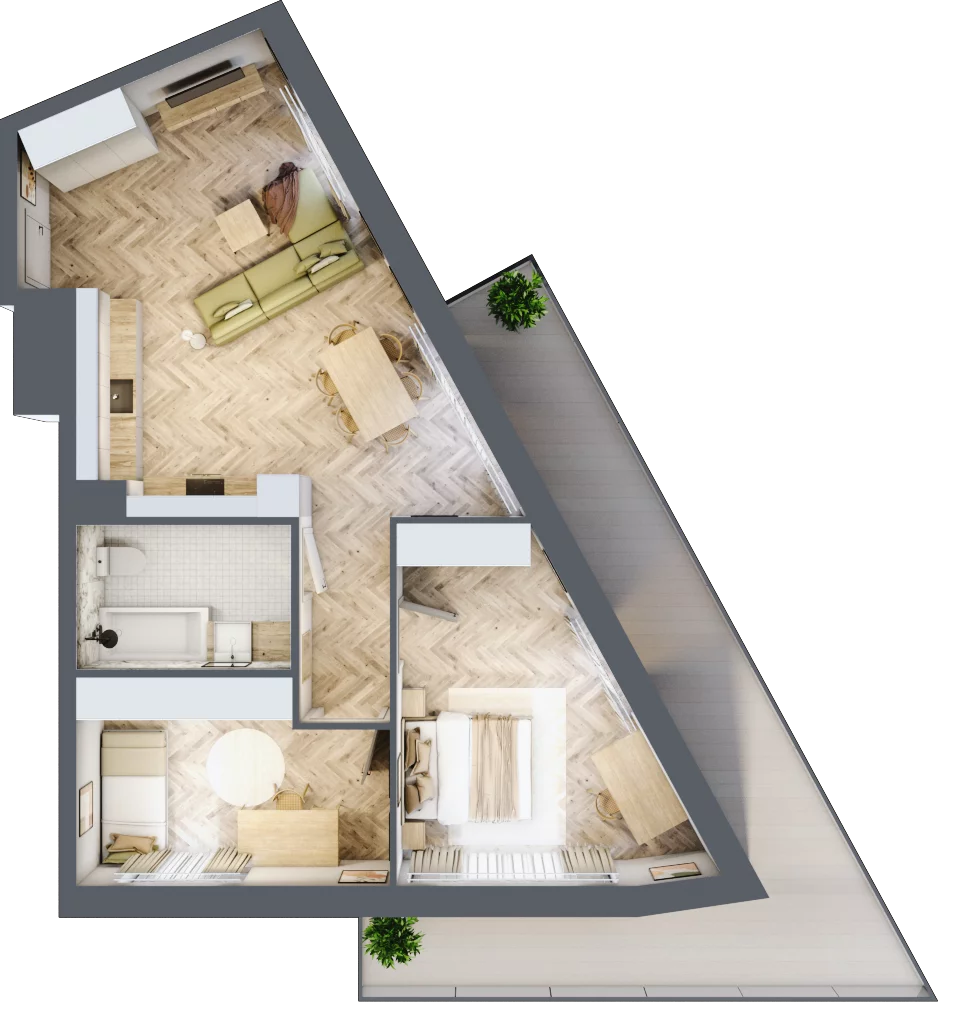 3 pokoje, apartament 70,14 m², piętro 2, oferta nr M.57, Royal Garden Wilanów, apartamenty w zabudowie wielorodzinnej, Warszawa, Wilanów, Błonia Wilanowskie, ul. Zdrowa