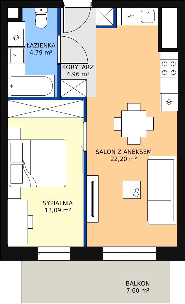 Zalety mieszkania 45.04 m², M.58