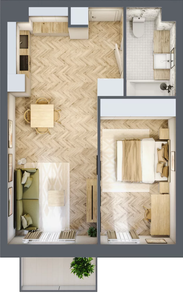 2 pokoje, mieszkanie 45,99 m², piętro 2, oferta nr M.59, Royal Garden Wilanów, apartamenty w zabudowie wielorodzinnej, Warszawa, Wilanów, Błonia Wilanowskie, ul. Zdrowa