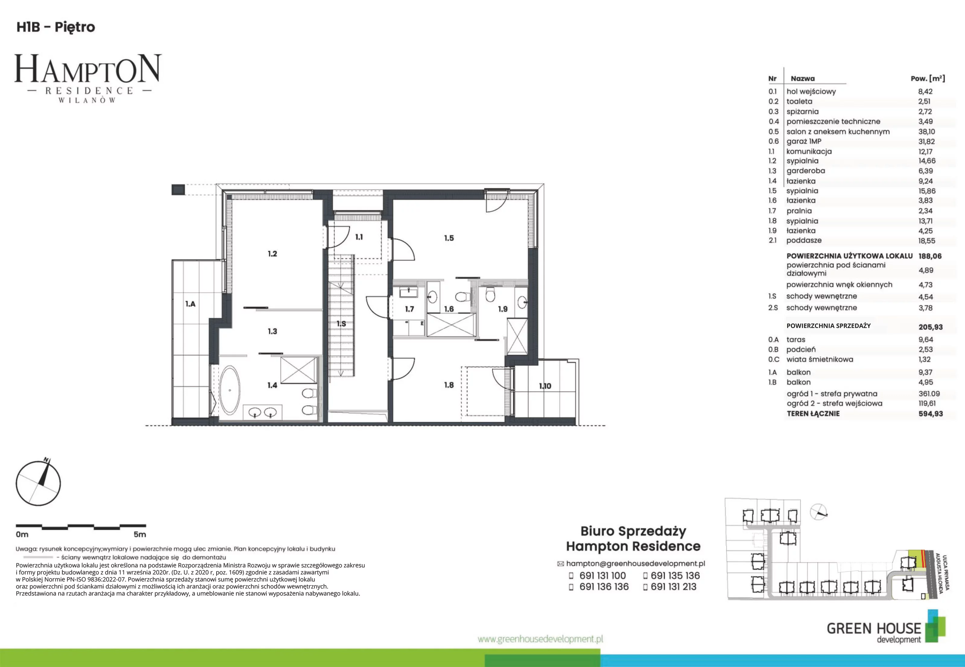 Dom i rezydencja 188,06 m², oferta nr H1B, Hampton Residence Wilanów, Warszawa, Wilanów, Błonia Wilanowskie, ul. Hlonda