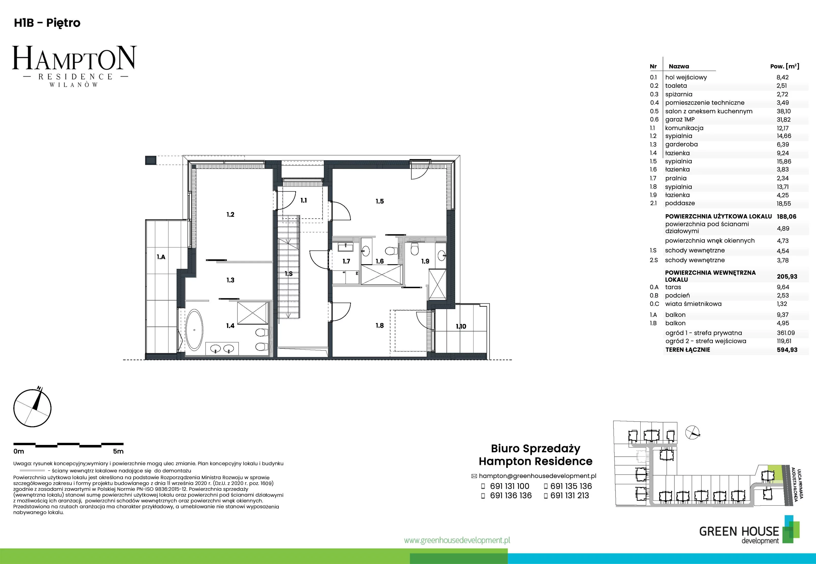 Dom 188,06 m², oferta nr H1B, Hampton Residence Wilanów, Warszawa, Wilanów, Błonia Wilanowskie, ul. Hlonda