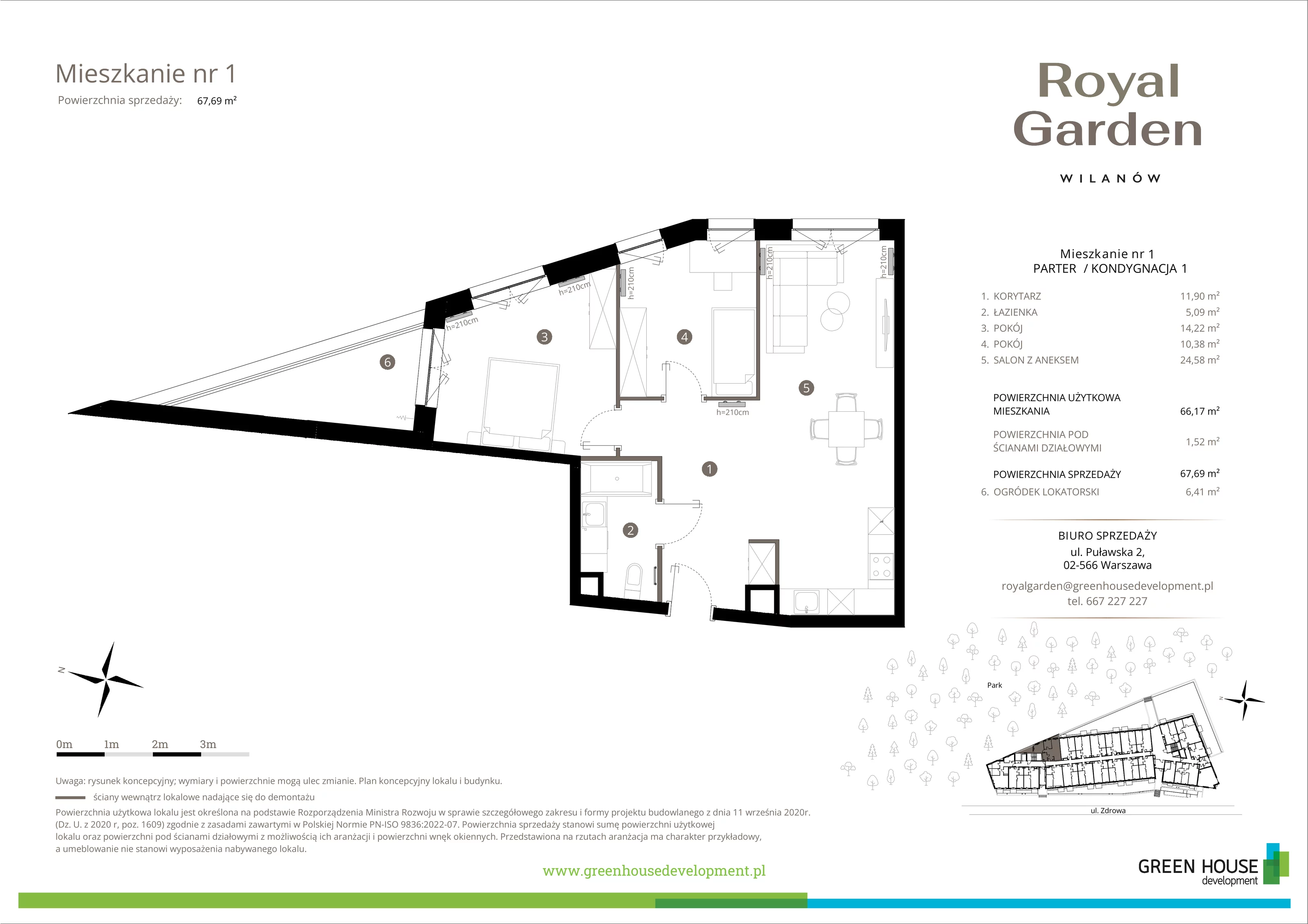 3 pokoje, apartament 66,17 m², parter, oferta nr M.01, Royal Garden Wilanów, apartamenty w zabudowie wielorodzinnej, Warszawa, Wilanów, Błonia Wilanowskie, ul. Zdrowa