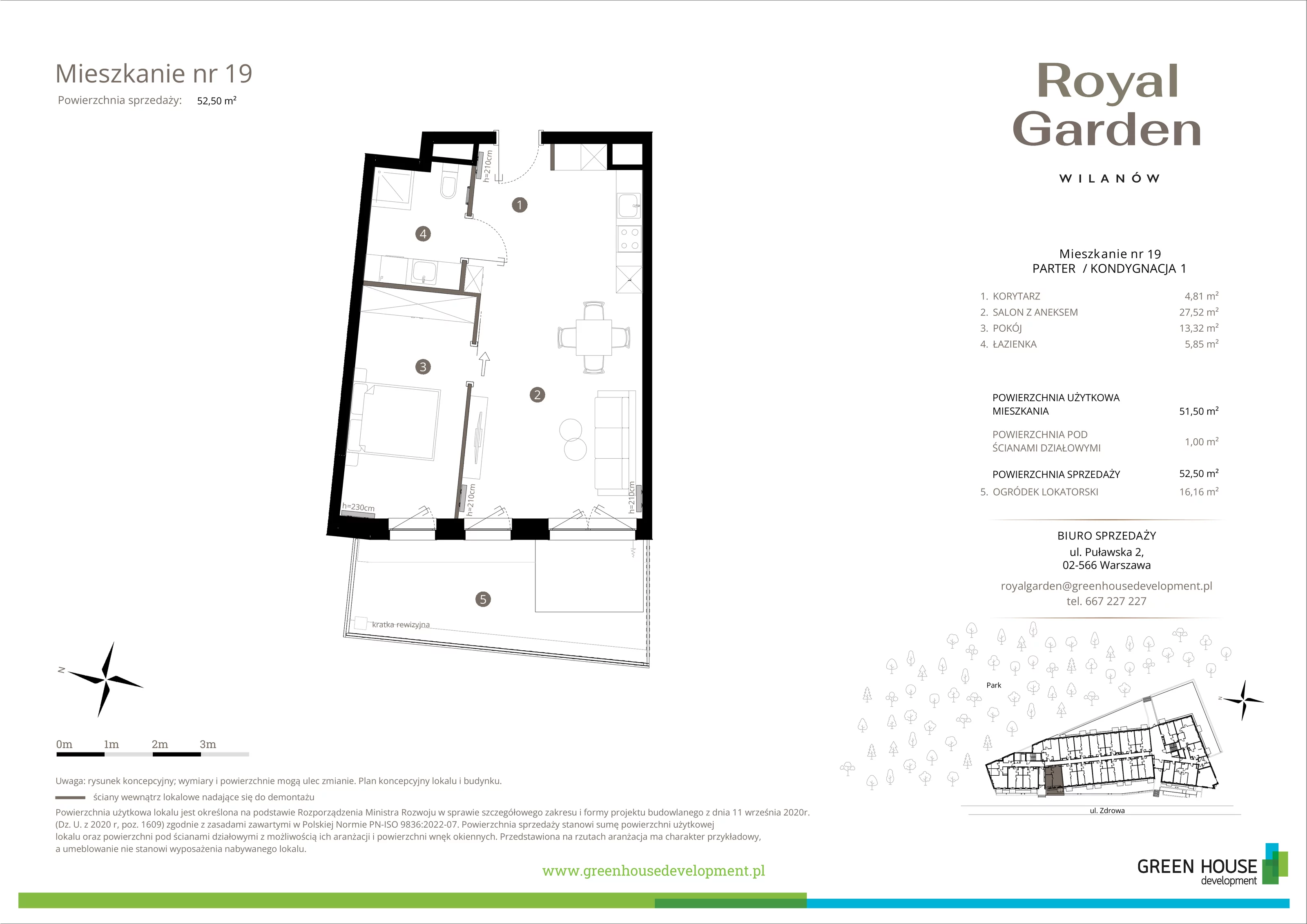 2 pokoje, apartament 51,50 m², parter, oferta nr M.19, Royal Garden Wilanów, apartamenty w zabudowie wielorodzinnej, Warszawa, Wilanów, Błonia Wilanowskie, ul. Zdrowa