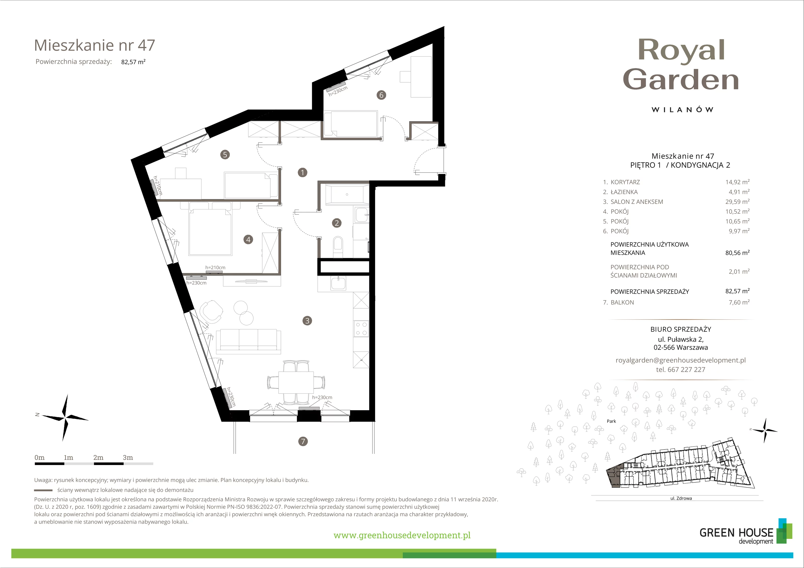 4 pokoje, apartament 80,56 m², piętro 1, oferta nr M.47, Royal Garden Wilanów, apartamenty w zabudowie wielorodzinnej, Warszawa, Wilanów, Błonia Wilanowskie, ul. Zdrowa