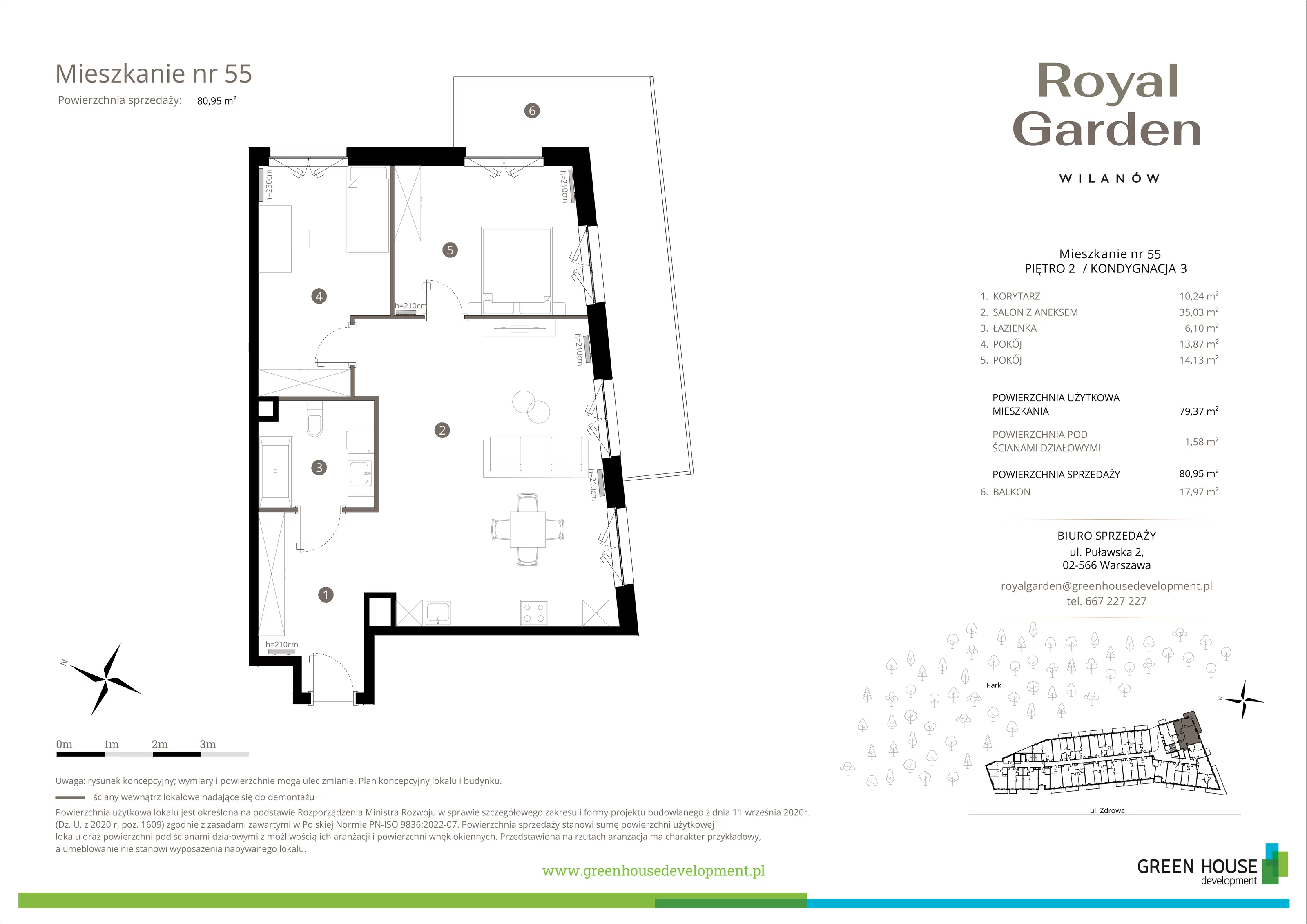 3 pokoje, apartament 79,37 m², piętro 2, oferta nr M.55, Royal Garden Wilanów, apartamenty w zabudowie wielorodzinnej, Warszawa, Wilanów, Błonia Wilanowskie, ul. Zdrowa