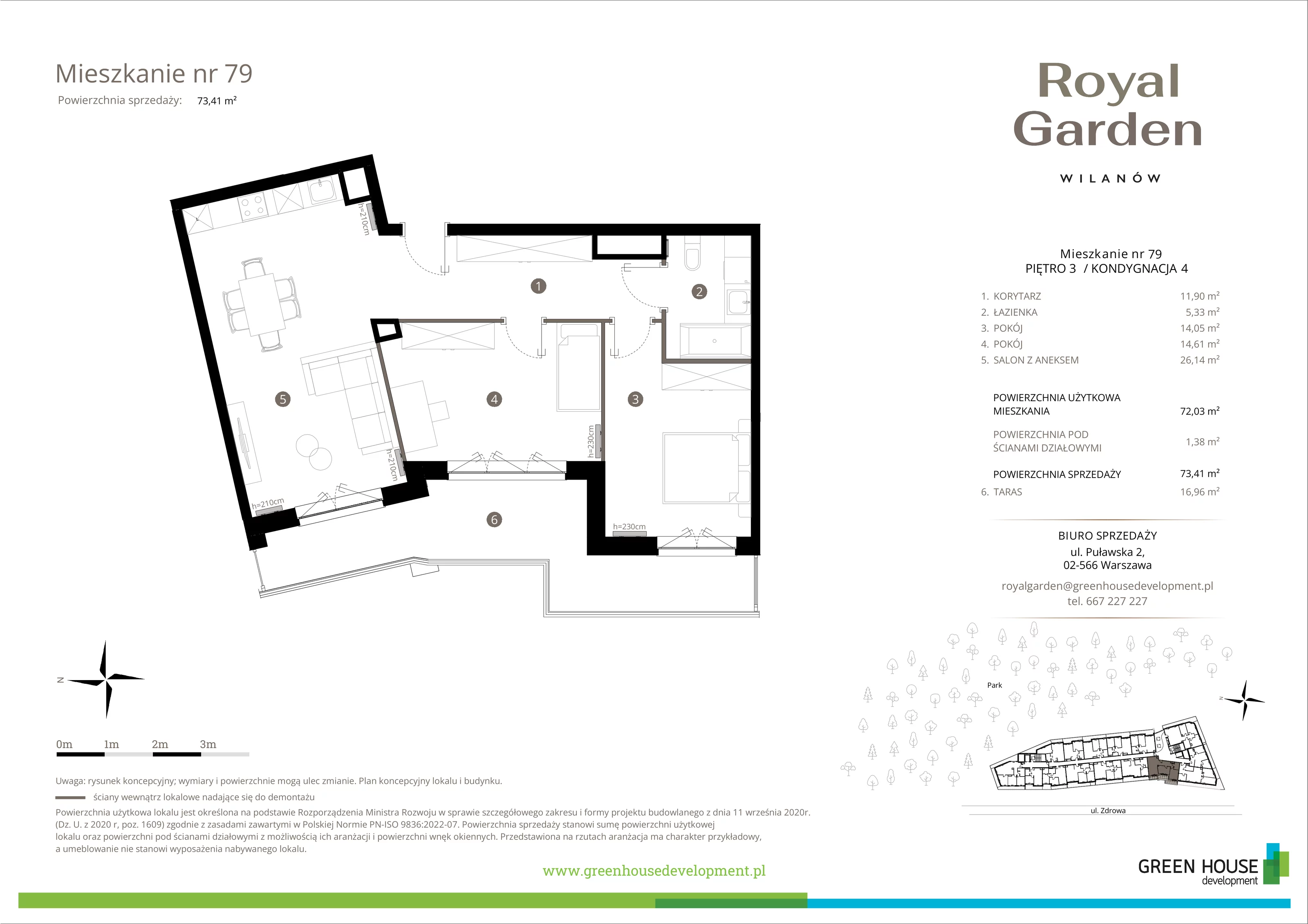 3 pokoje, apartament 72,03 m², piętro 3, oferta nr M.79, Royal Garden Wilanów, apartamenty w zabudowie wielorodzinnej, Warszawa, Wilanów, Błonia Wilanowskie, ul. Zdrowa