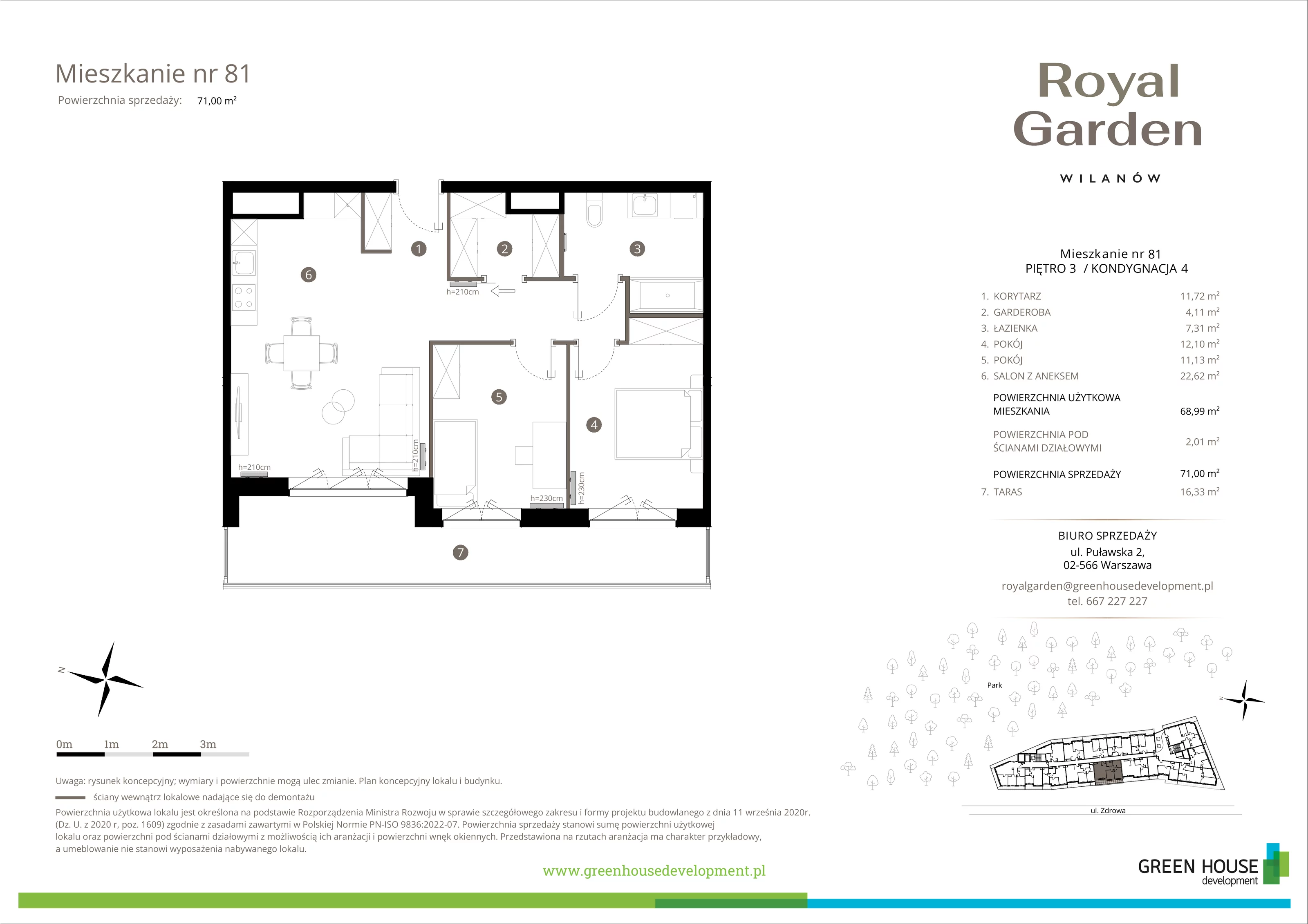 3 pokoje, apartament 68,99 m², piętro 3, oferta nr M.81, Royal Garden Wilanów, apartamenty w zabudowie wielorodzinnej, Warszawa, Wilanów, Błonia Wilanowskie, ul. Zdrowa