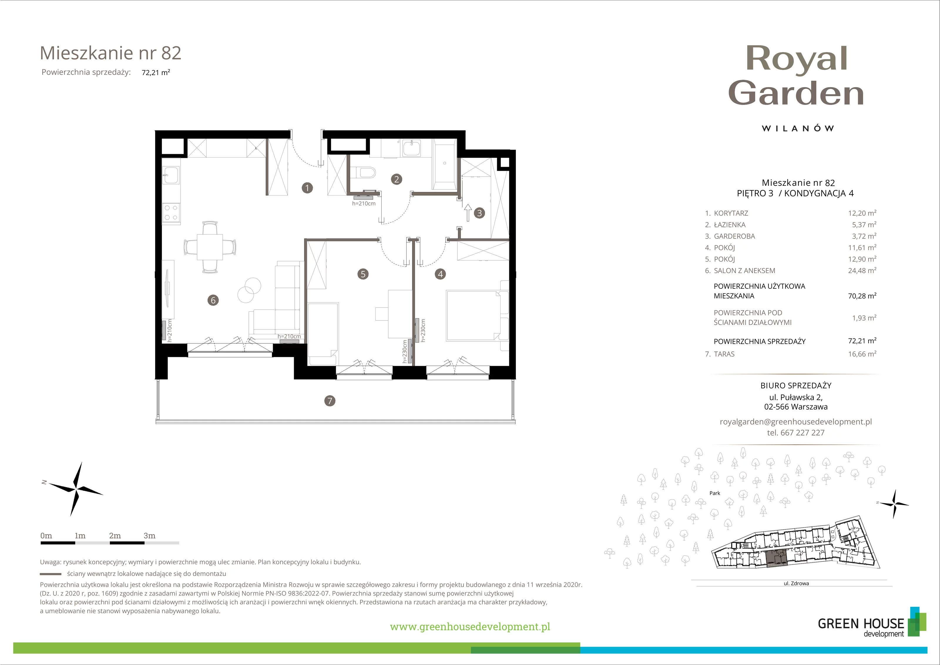 3 pokoje, apartament 70,28 m², piętro 3, oferta nr M.82, Royal Garden Wilanów, apartamenty w zabudowie wielorodzinnej, Warszawa, Wilanów, Błonia Wilanowskie, ul. Zdrowa