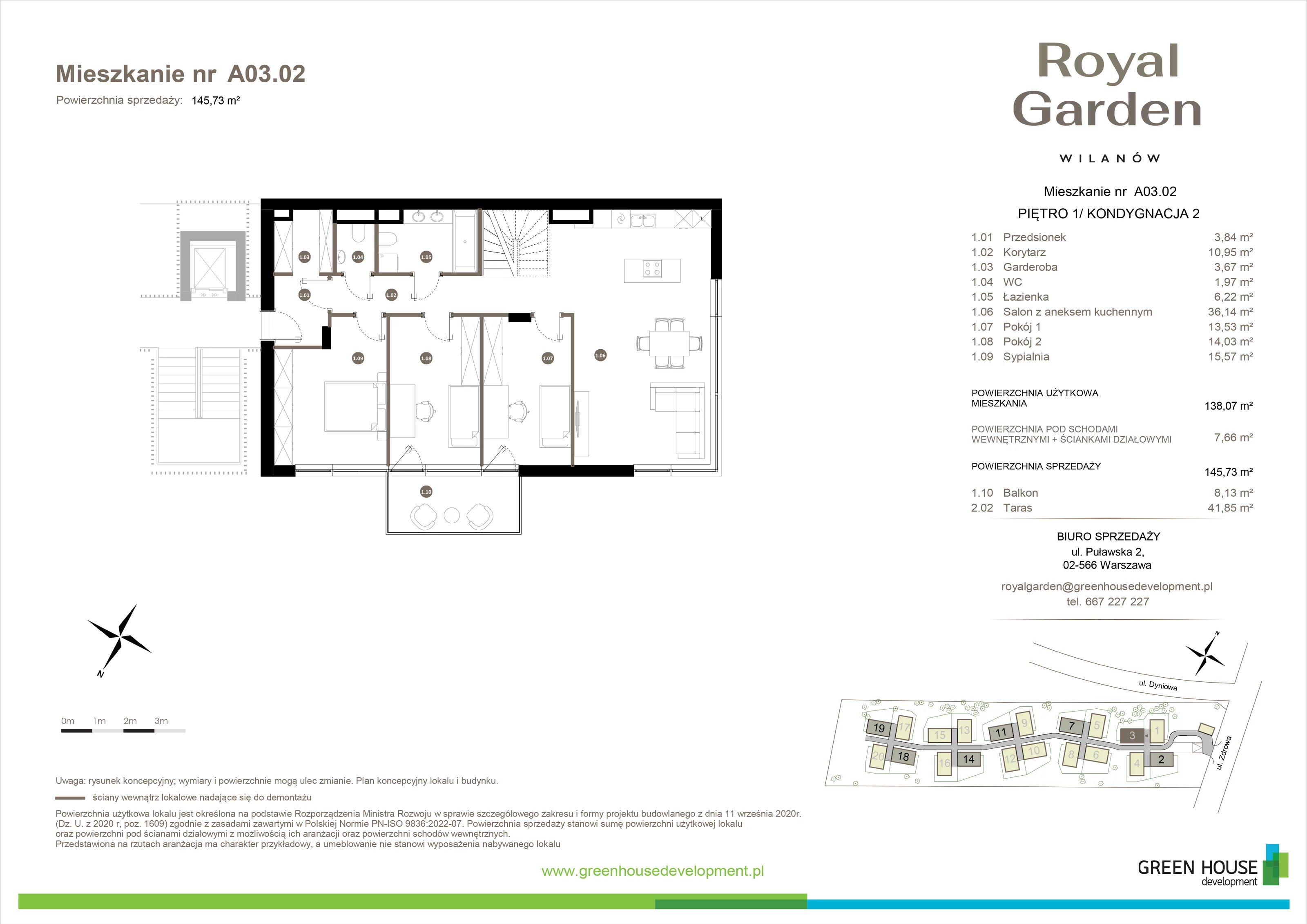 Dom 138,07 m², oferta nr A03.02, Royal Garden Wilanów, apartamenty w zabudowie jednorodzinnej, Warszawa, Wilanów, Błonia Wilanowskie, ul. Zdrowa