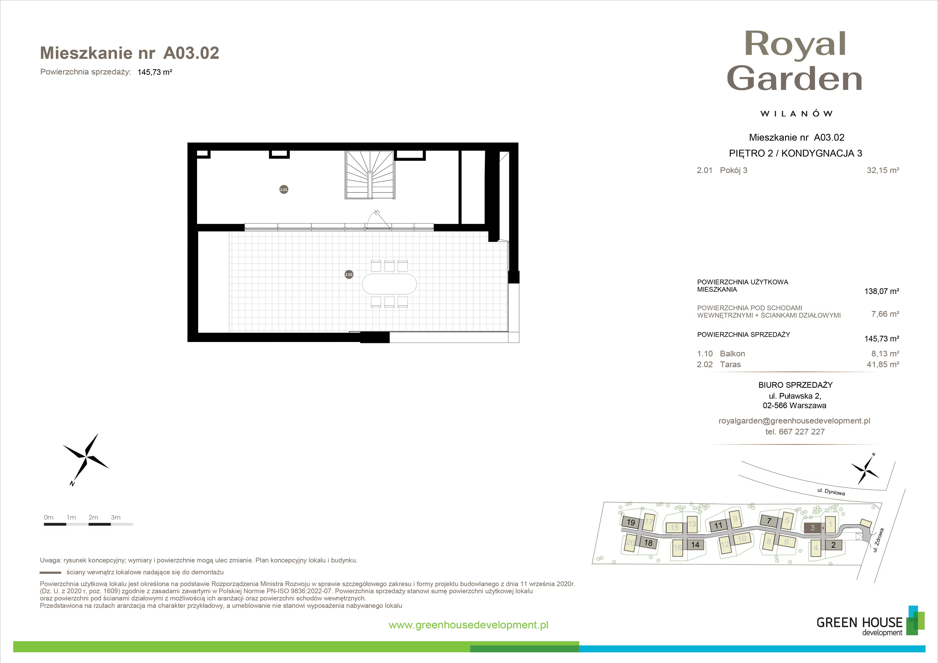 Dom i rezydencja 138,07 m², oferta nr A03.02, Royal Garden Wilanów, apartamenty w zabudowie jednorodzinnej, Warszawa, Wilanów, Błonia Wilanowskie, ul. Zdrowa