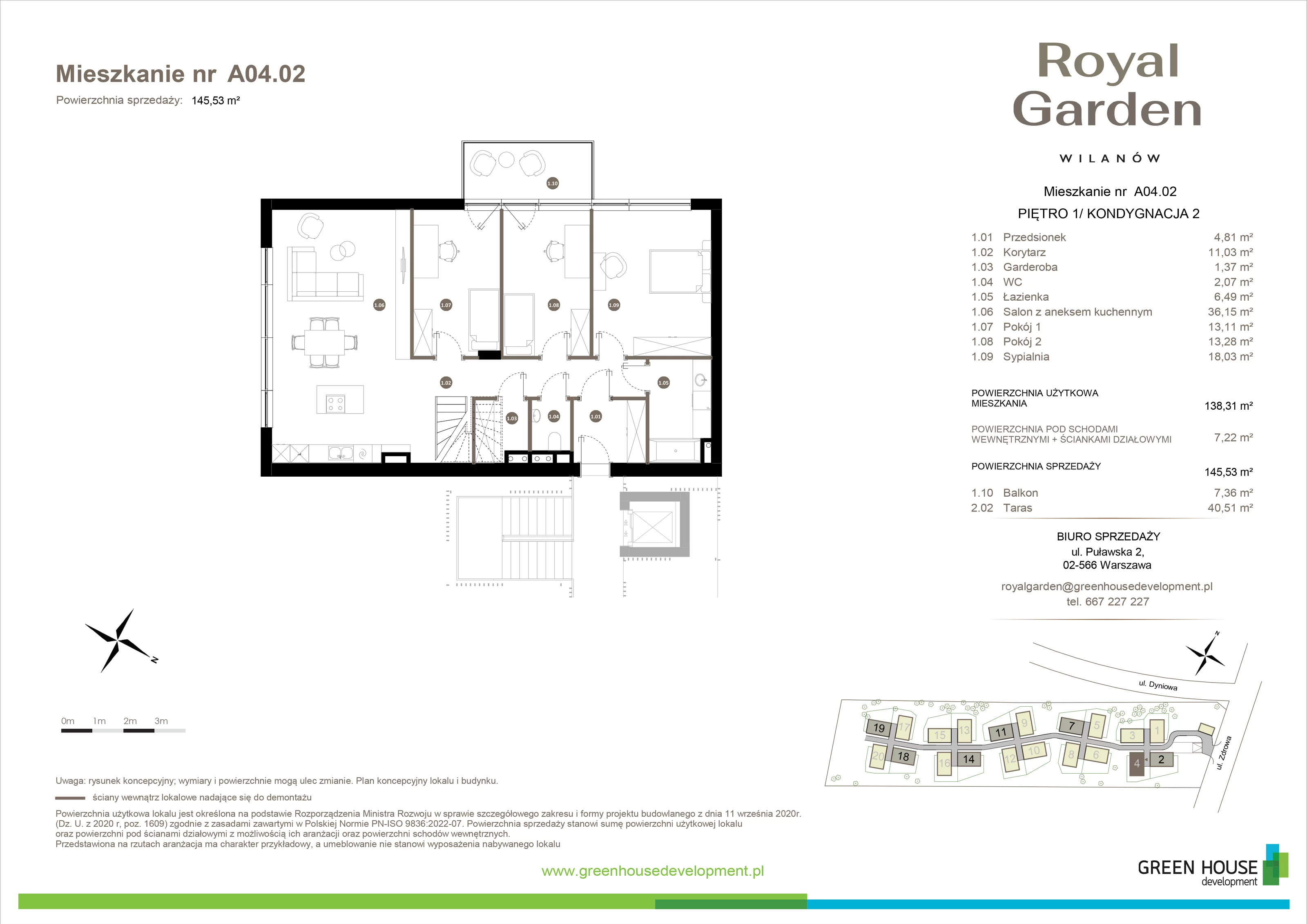 Dom i rezydencja 138,31 m², oferta nr A04.02, Royal Garden Wilanów, apartamenty w zabudowie jednorodzinnej, Warszawa, Wilanów, Błonia Wilanowskie, ul. Zdrowa